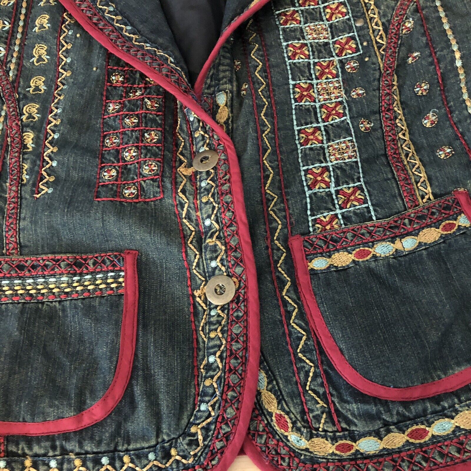 0 Womens Embroidered Jacket Blazer Western Mian Cotton Blue Small by Chico's - Image 5