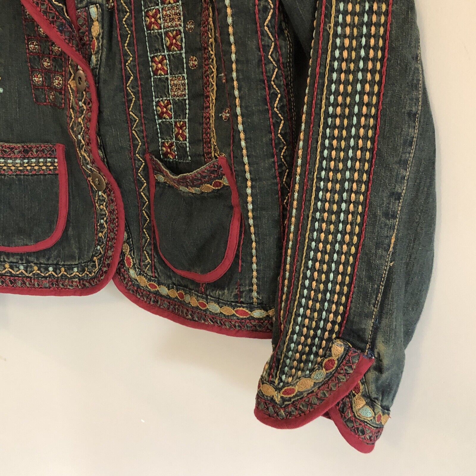 0 Womens Embroidered Jacket Blazer Western Mian Cotton Blue Small by Chico's - Image 7
