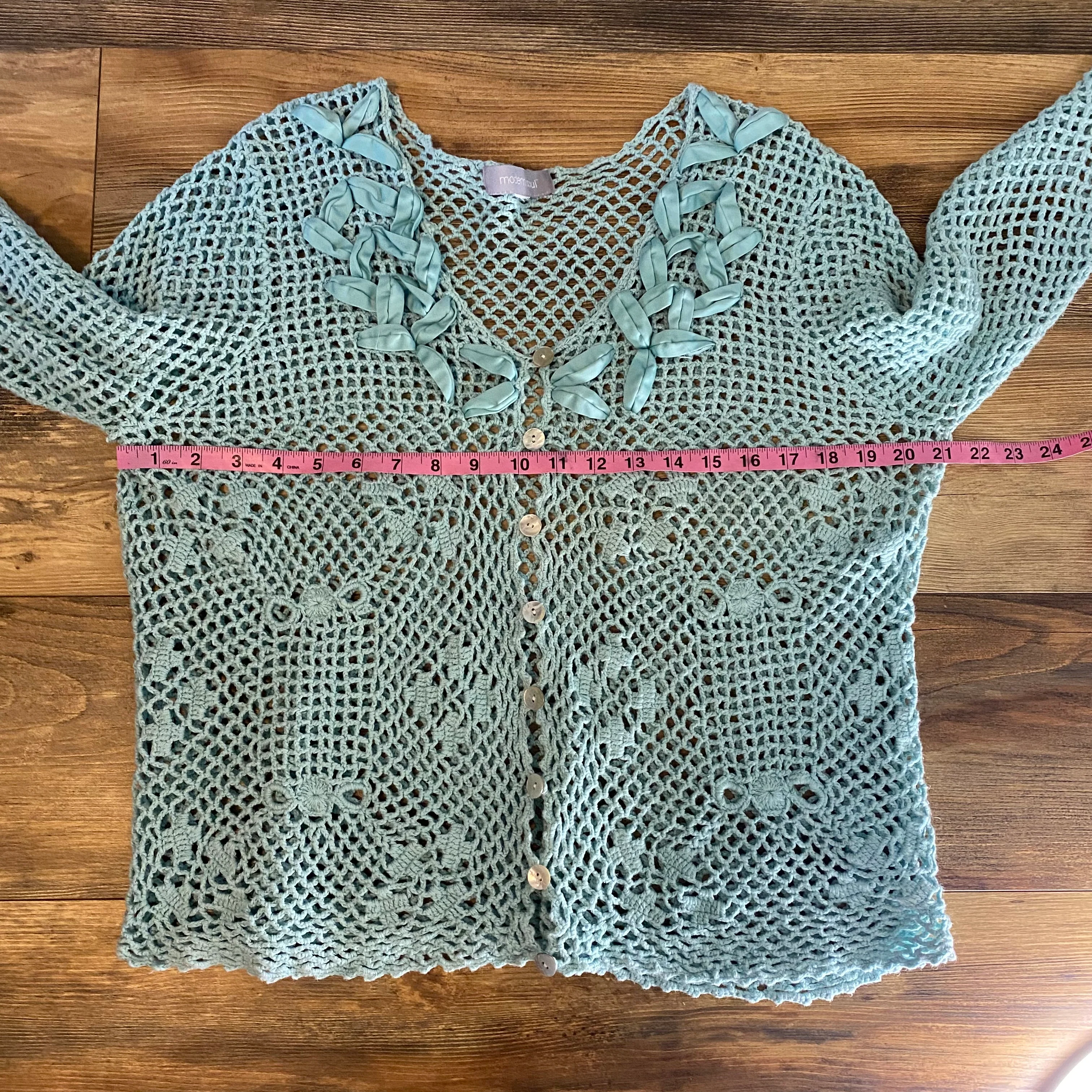00s 00s Crocheted Cardigan Knit Sweater Linen Cotton By Modern Soul - Image 8