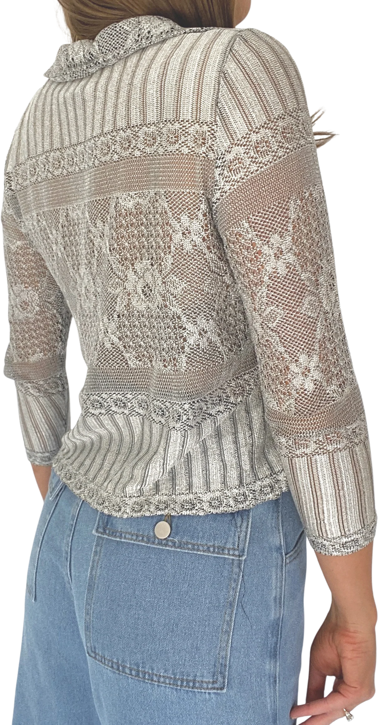 00s Gray Open Knit Blouse - Image 2