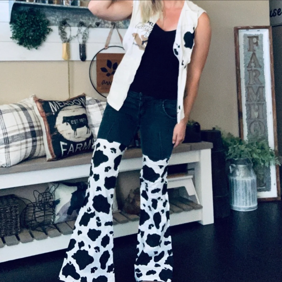 00s Handmade Cow Print Cowgirl Rancher Costume - Image 3