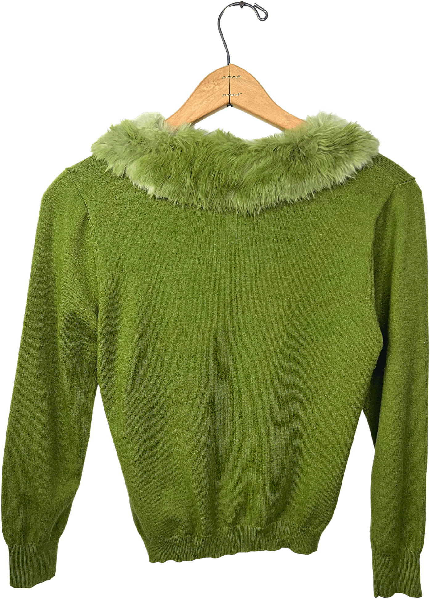 00s 00s Olive Green Faux Fur Trim Fitted Cardigan By Worthington - Image 2