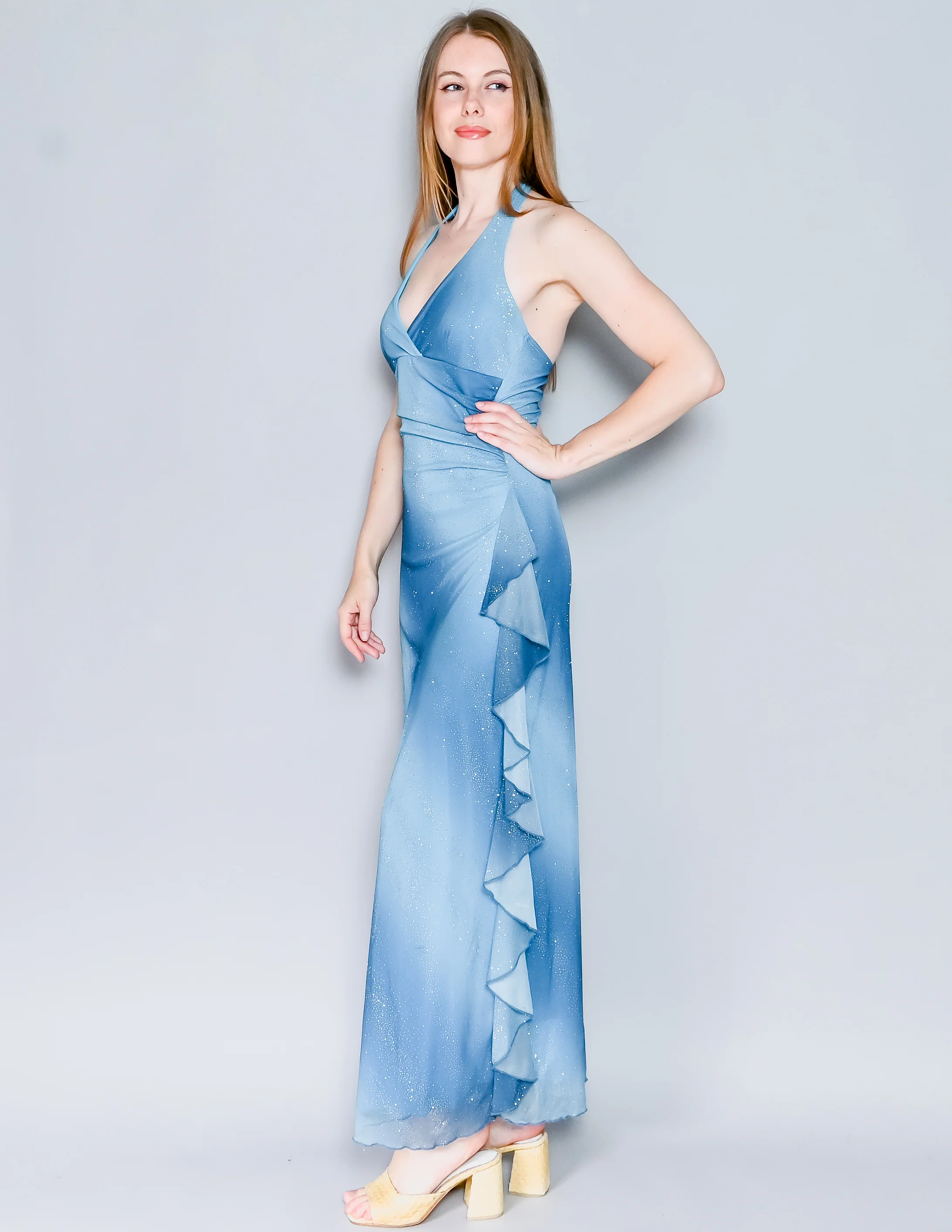 00s 00s Sparkly Glitter Ombre Ruffle Maxi Dress By Taboo - Image 4
