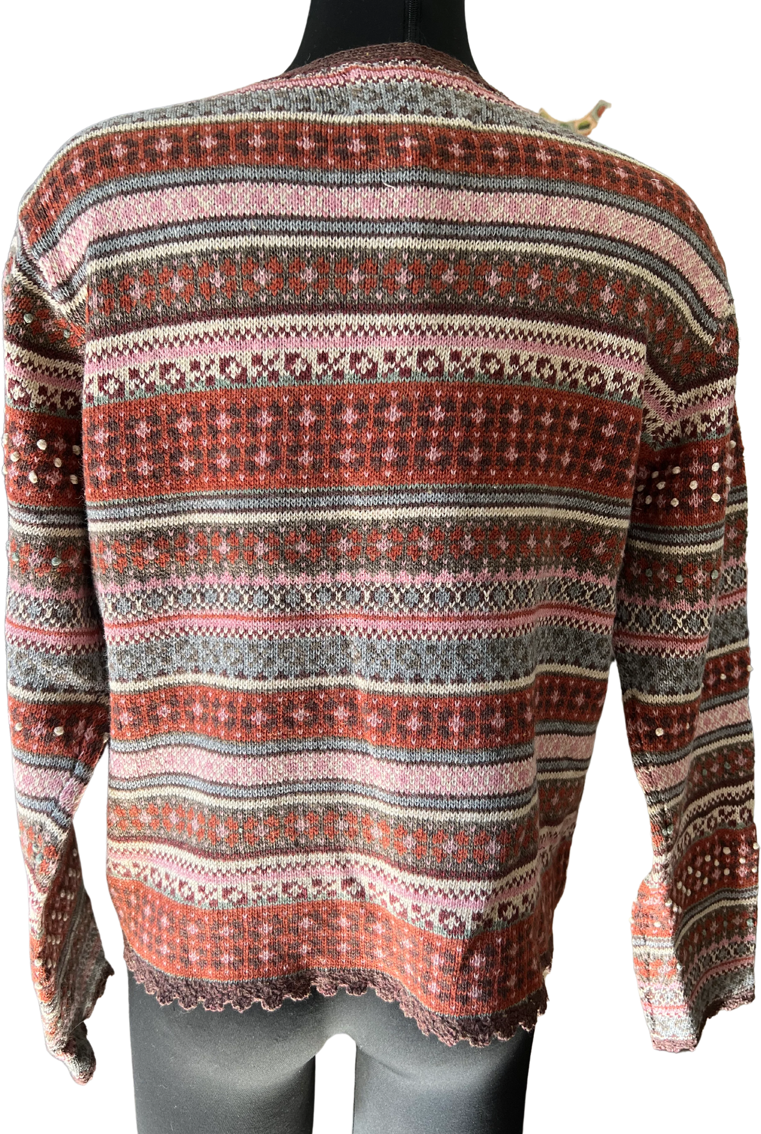 00s Autumnal Fair Isle Cardi With Pleather Appliques By Elana Carello - Image 2
