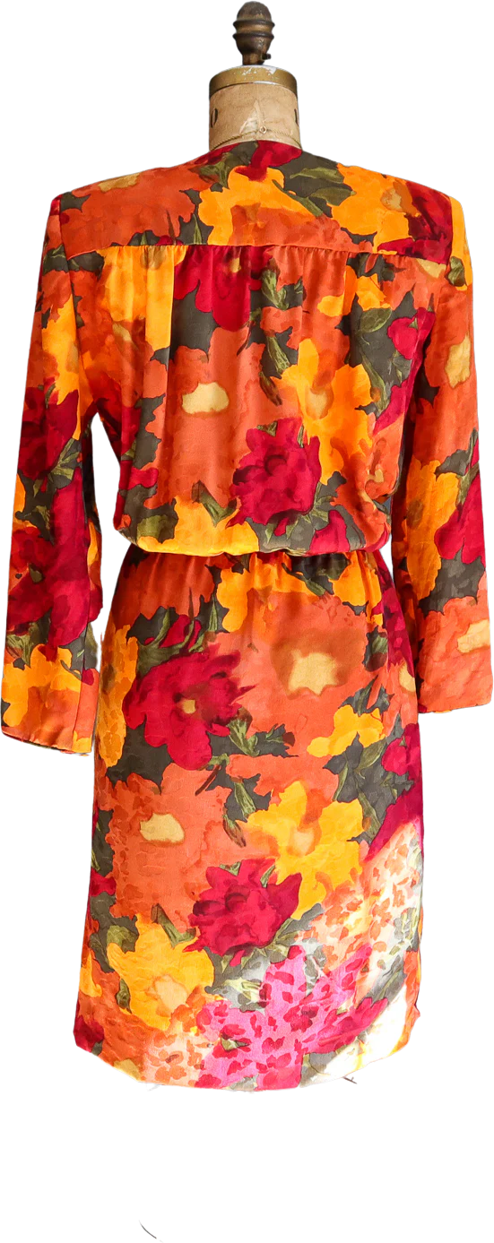 00s Autumnal Silk Faux Wrap Dress By Mary Mcfadden for Neiman Marcus - Image 2