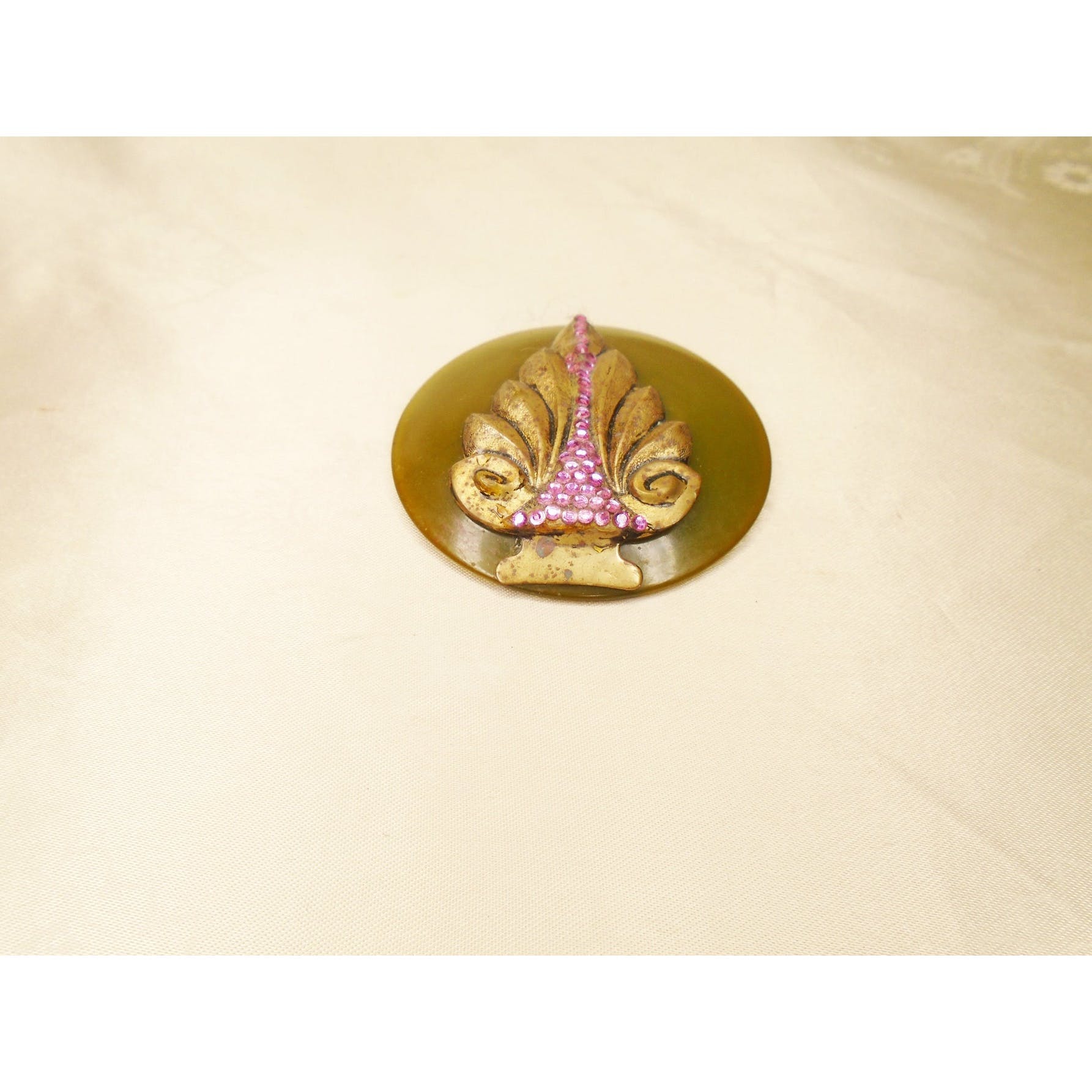 00s Bakelite Brooch Deco Style Pink Pave Rhinestones - Image 3