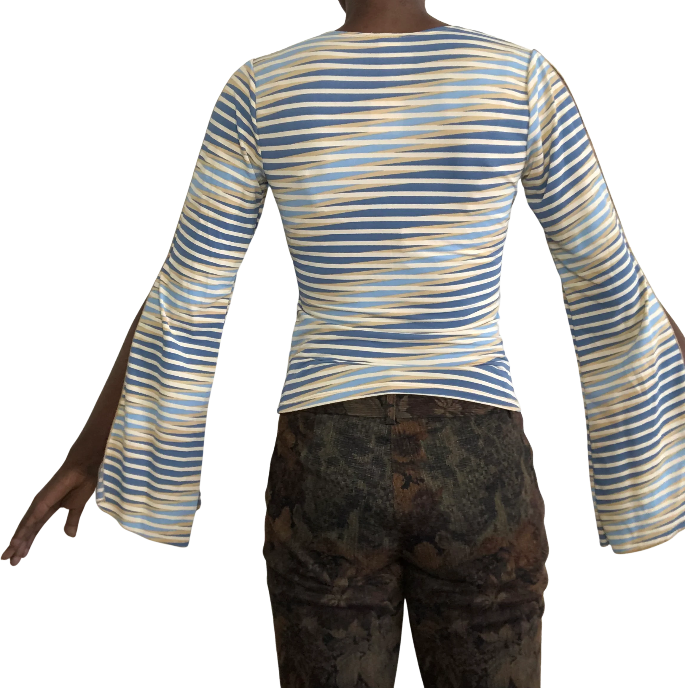 00s Bell Sleeve Striped Fairy Top Blouse - Image 2