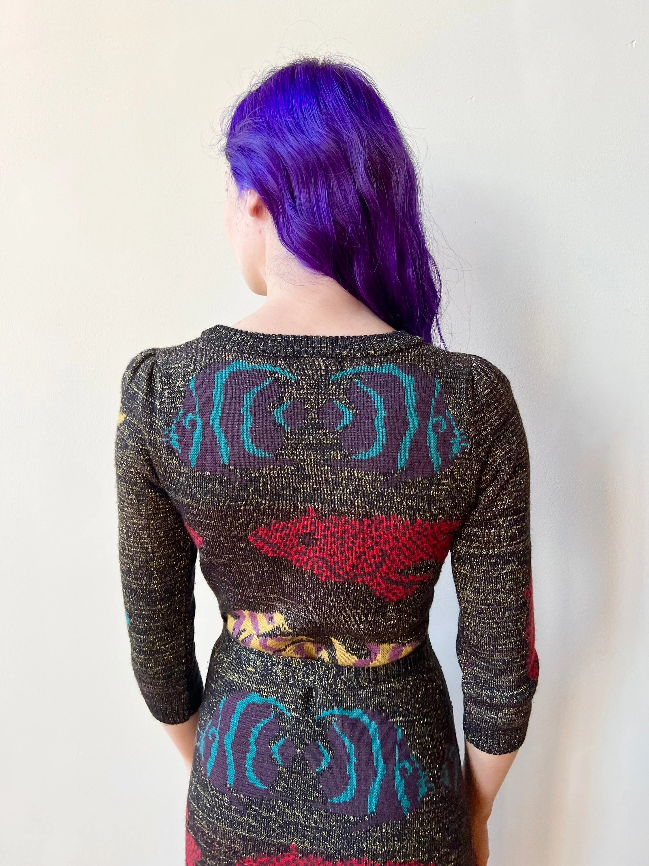 00s Betsey Johnson New York Fitted Fish Print Sweater Dress with Pockets by Betsey Johnson - Image 9