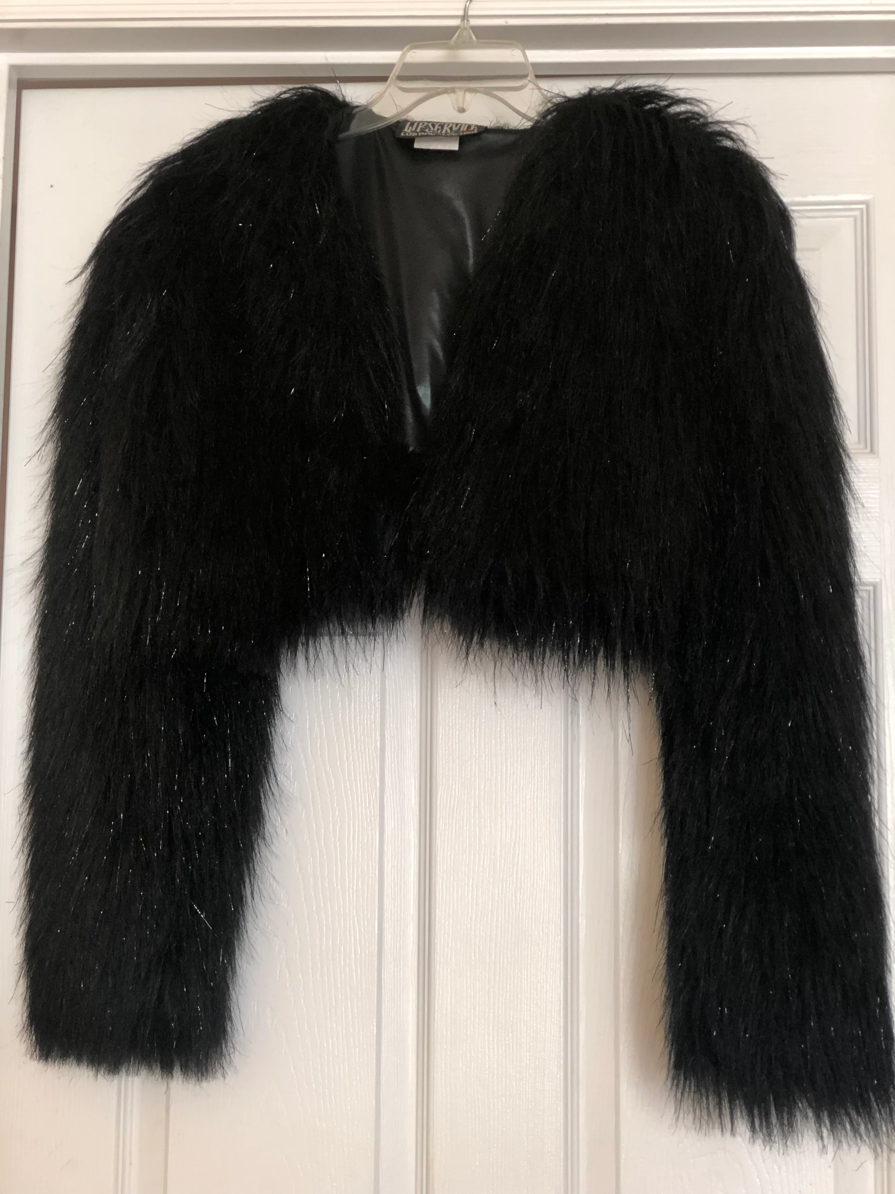 00s Black And Metallic Shaggy Silver Faux Fur Jacket By Lip Service - Image 4