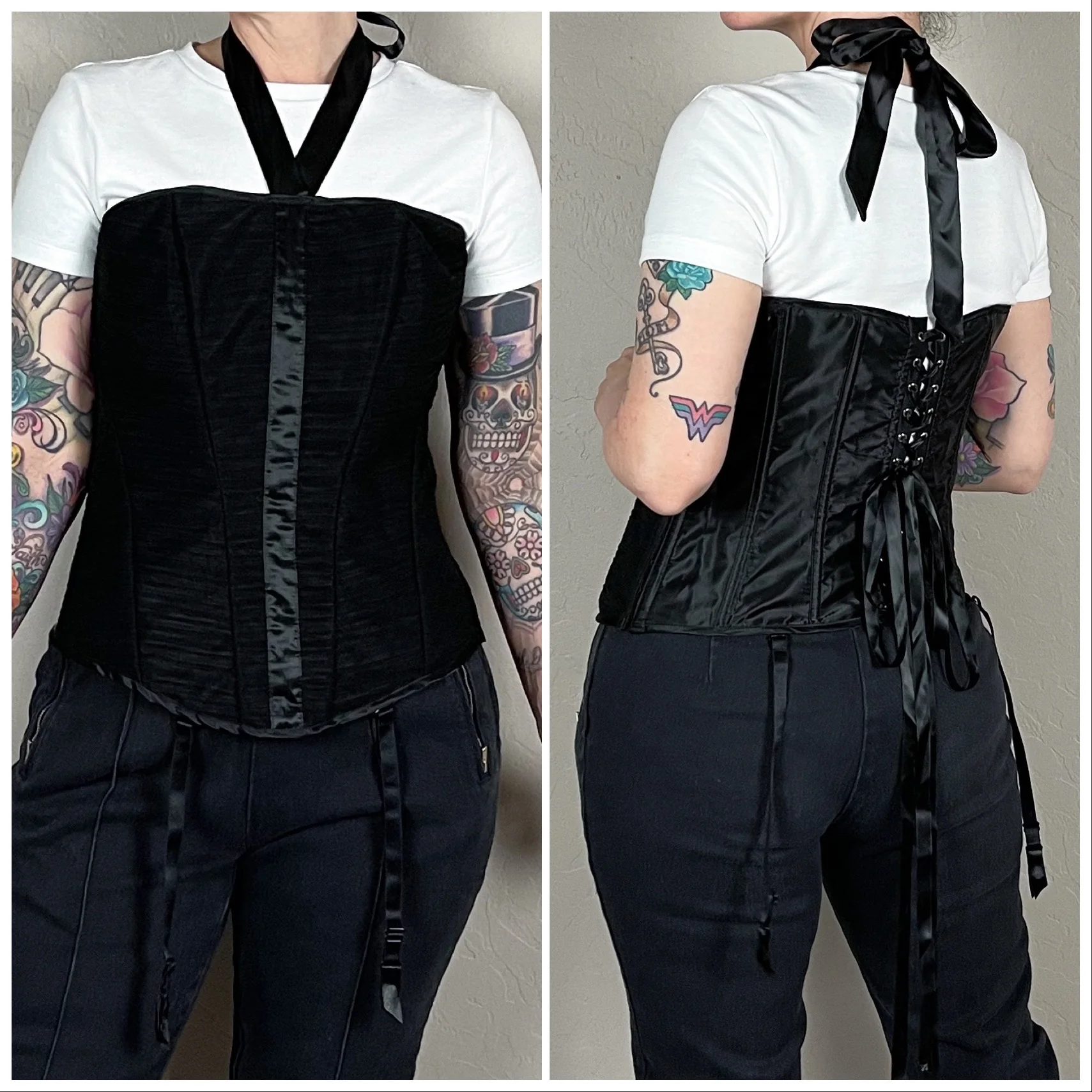 00s Black Back Lace Up Corset By Frederick's of Hollywood - Image 4