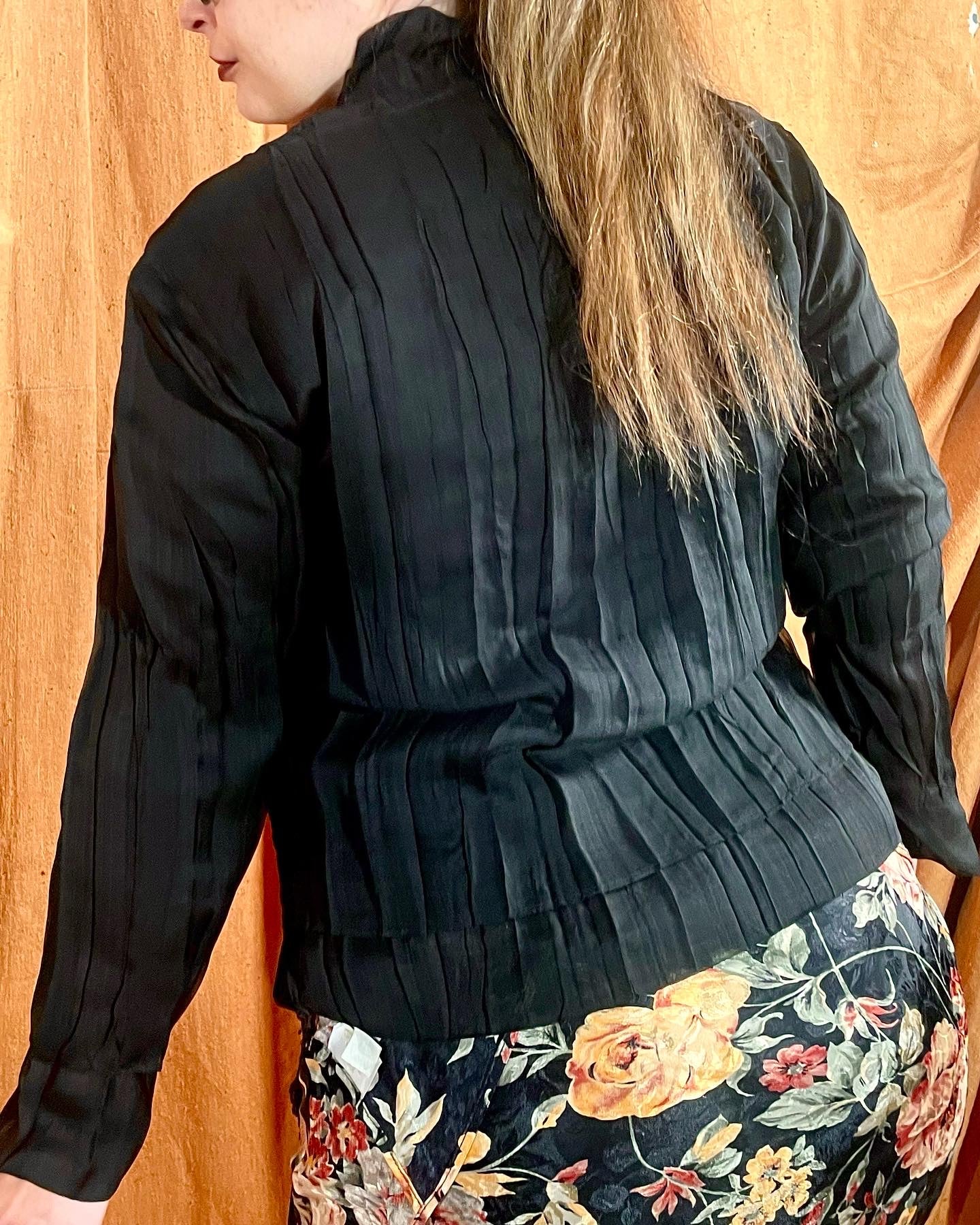 00s Black Crinkle Pleated Double Layered Long Sleeve By Issey Miyaki - Image 2