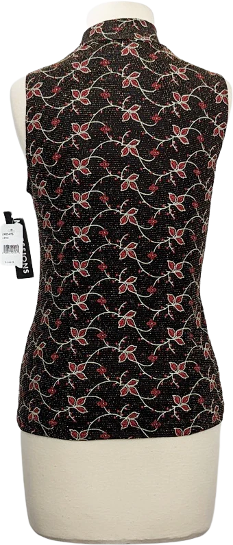 00s Black Floral Print Metallic Sleeveless Top By Impressions Lifestyle - Image 2