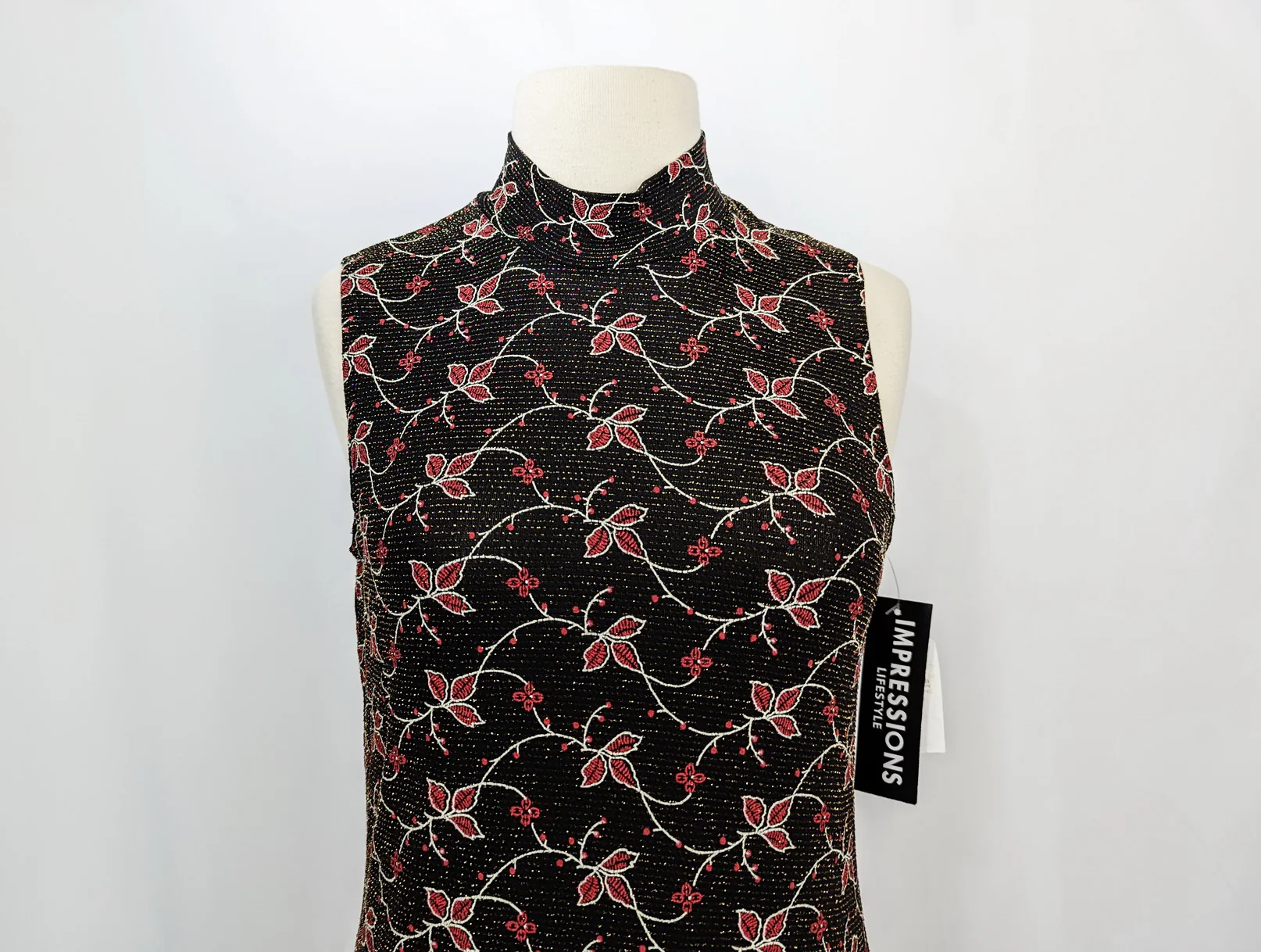 00s Black Floral Print Metallic Sleeveless Top By Impressions Lifestyle - Image 3