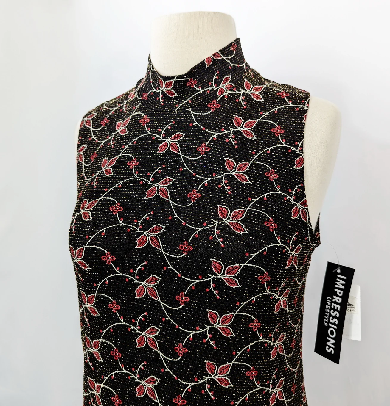00s Black Floral Print Metallic Sleeveless Top By Impressions Lifestyle - Image 5