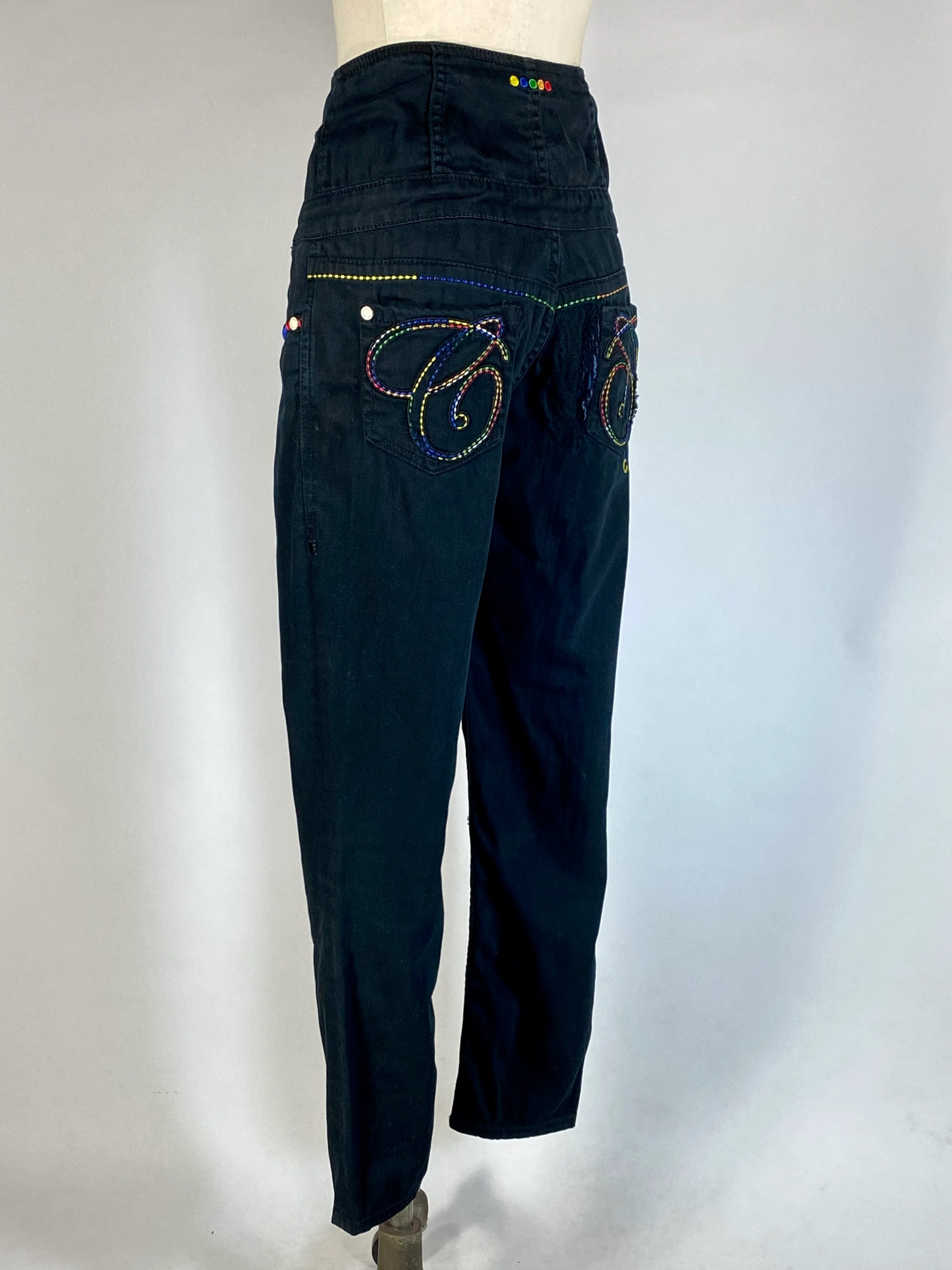 00s Black Hugh Waist Skinny Jeans With Embroidery By Coogi - Image 5
