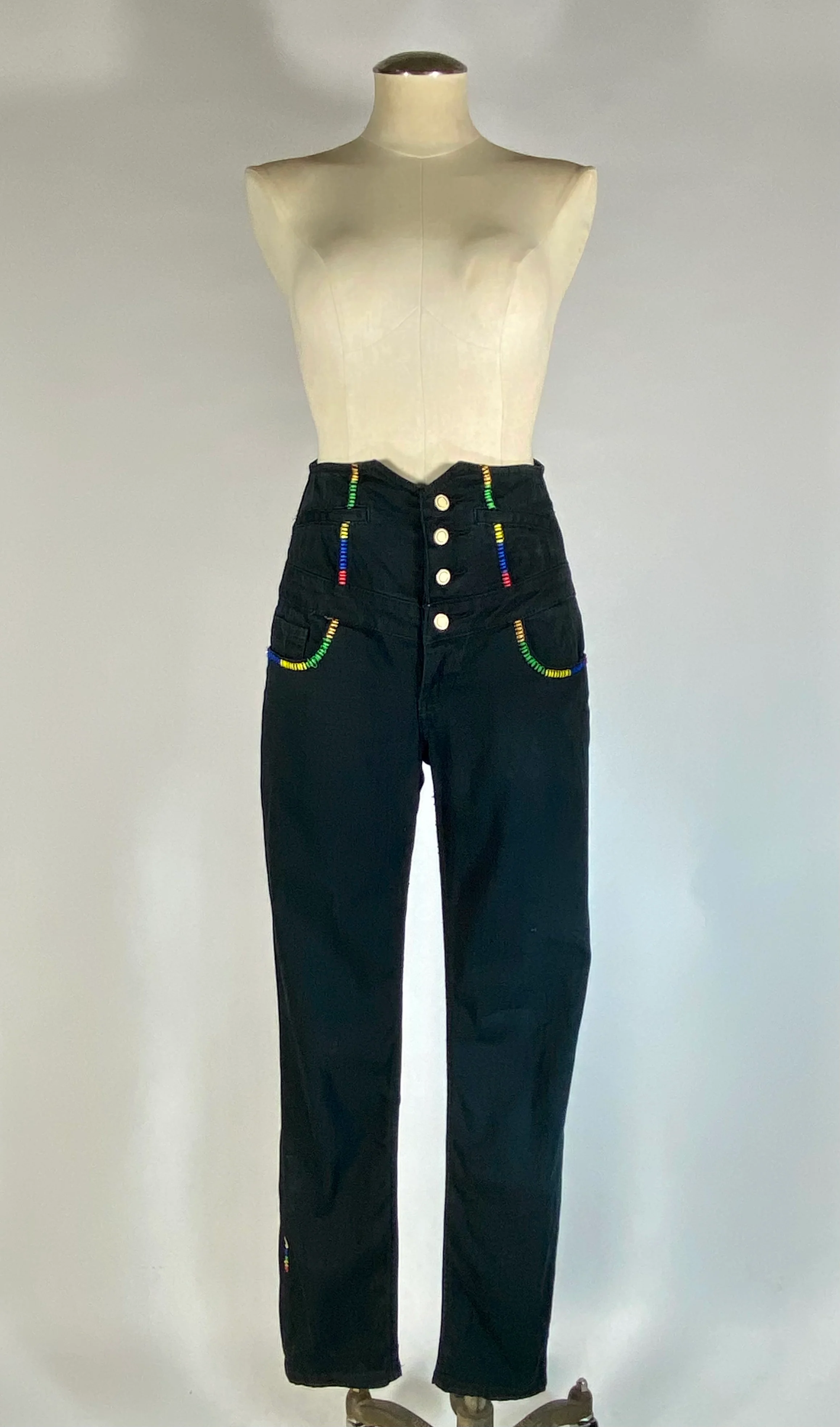 00s Black Hugh Waist Skinny Jeans With Embroidery By Coogi - Image 9