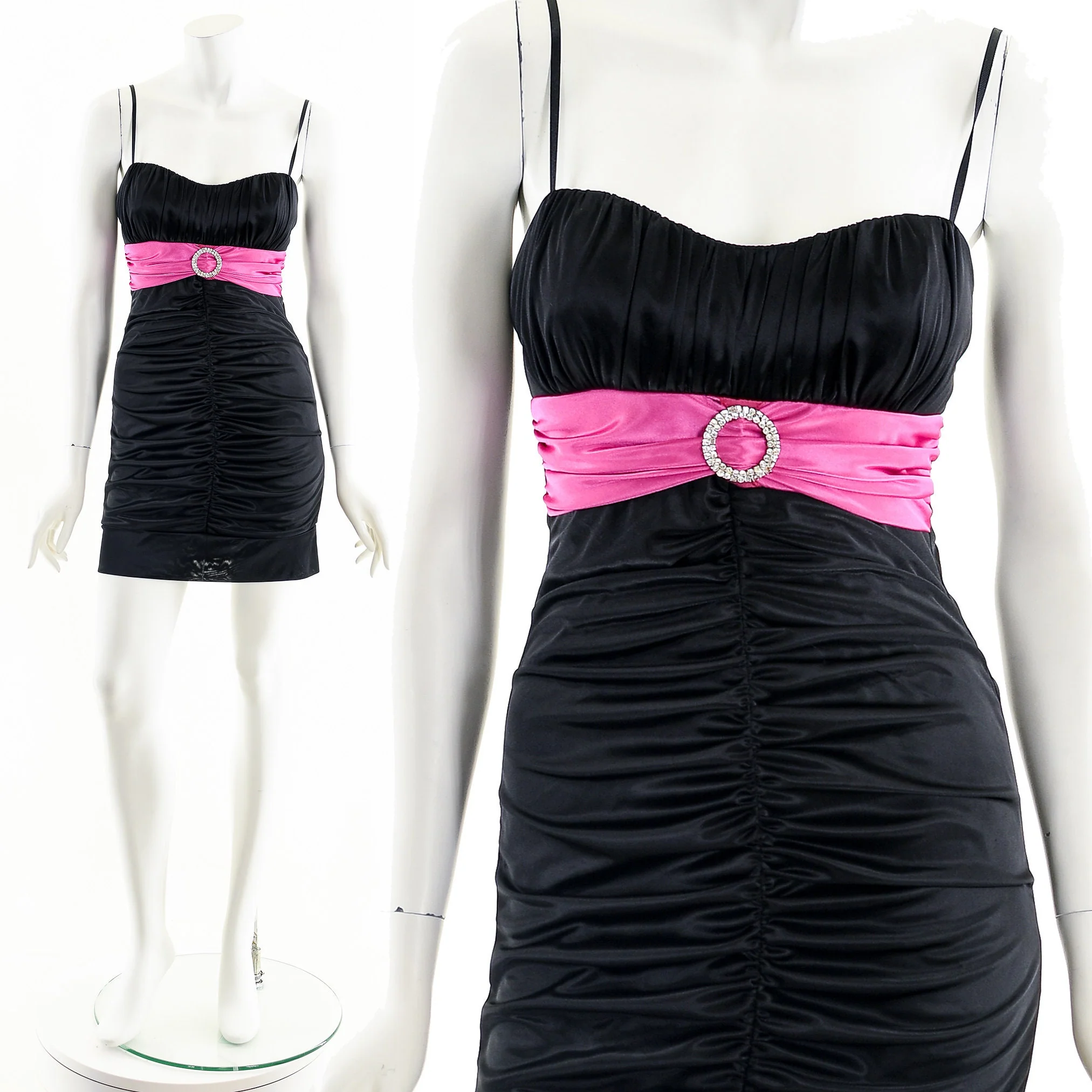 00s Black Satin Strappy Club Princess Mini Dress by Ruby Rox - Image 3