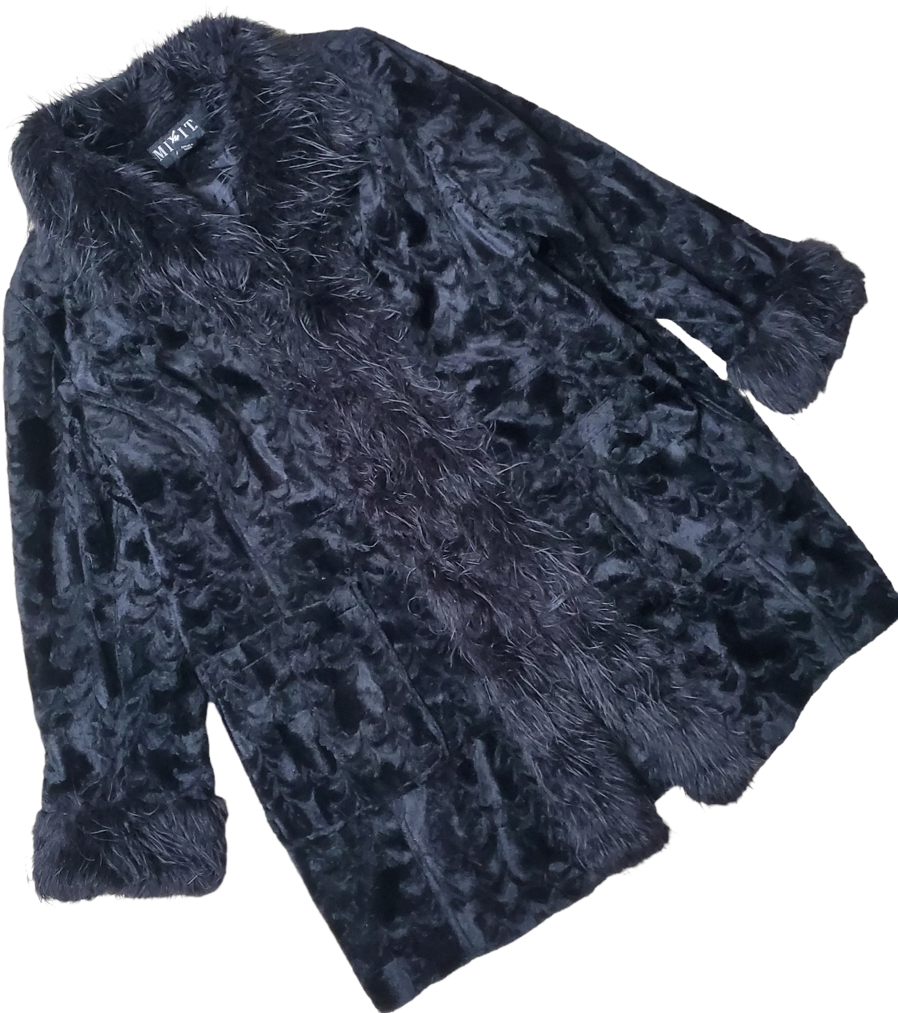 00s Black Shaggy Faux Fur Penny Lane Mid-length Coat By Mixit