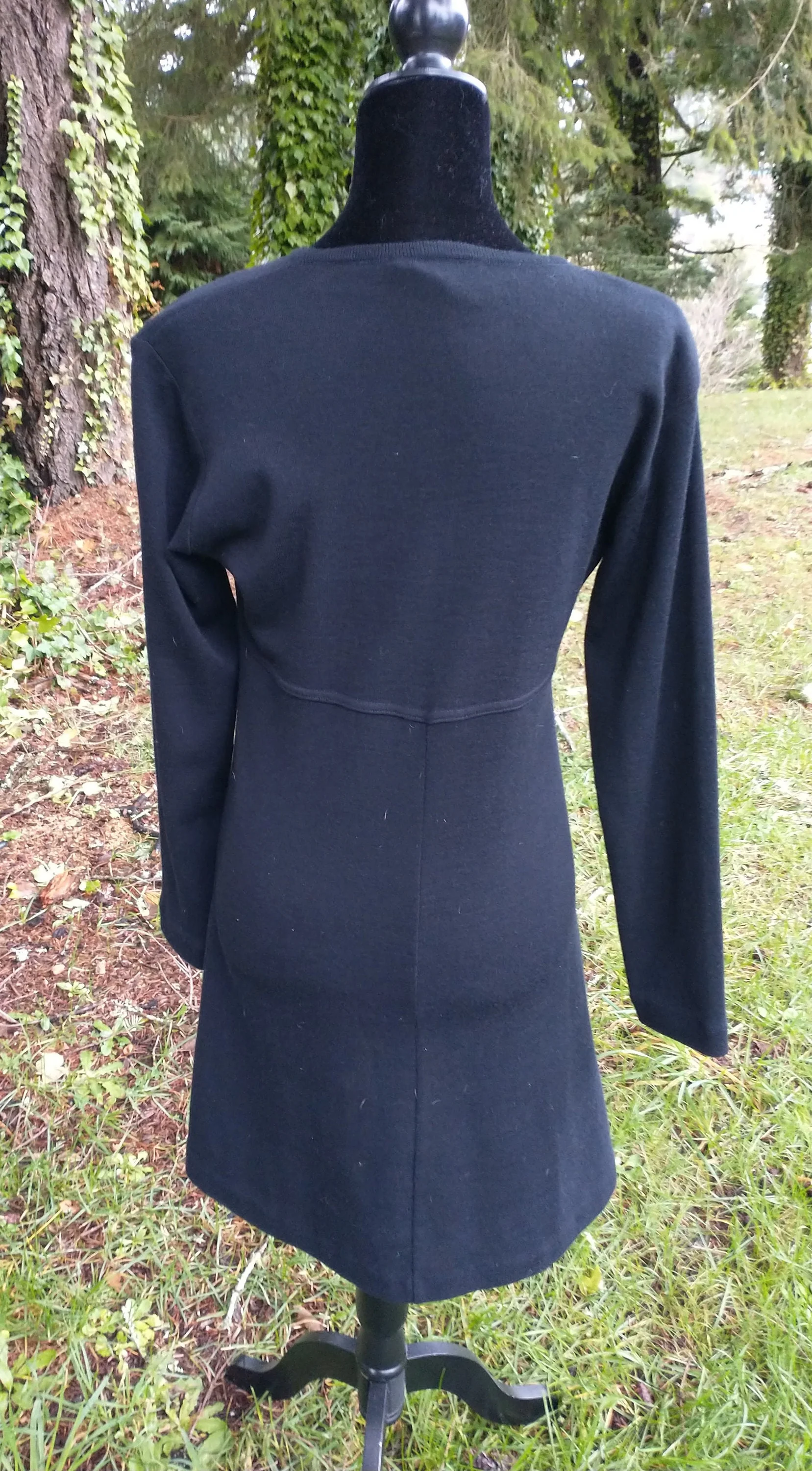 00s Black Sweater Dress Long Sleeve Small Flowers Wool and Acrylic Women's Medium Petite by Karen Stevens - Image 2