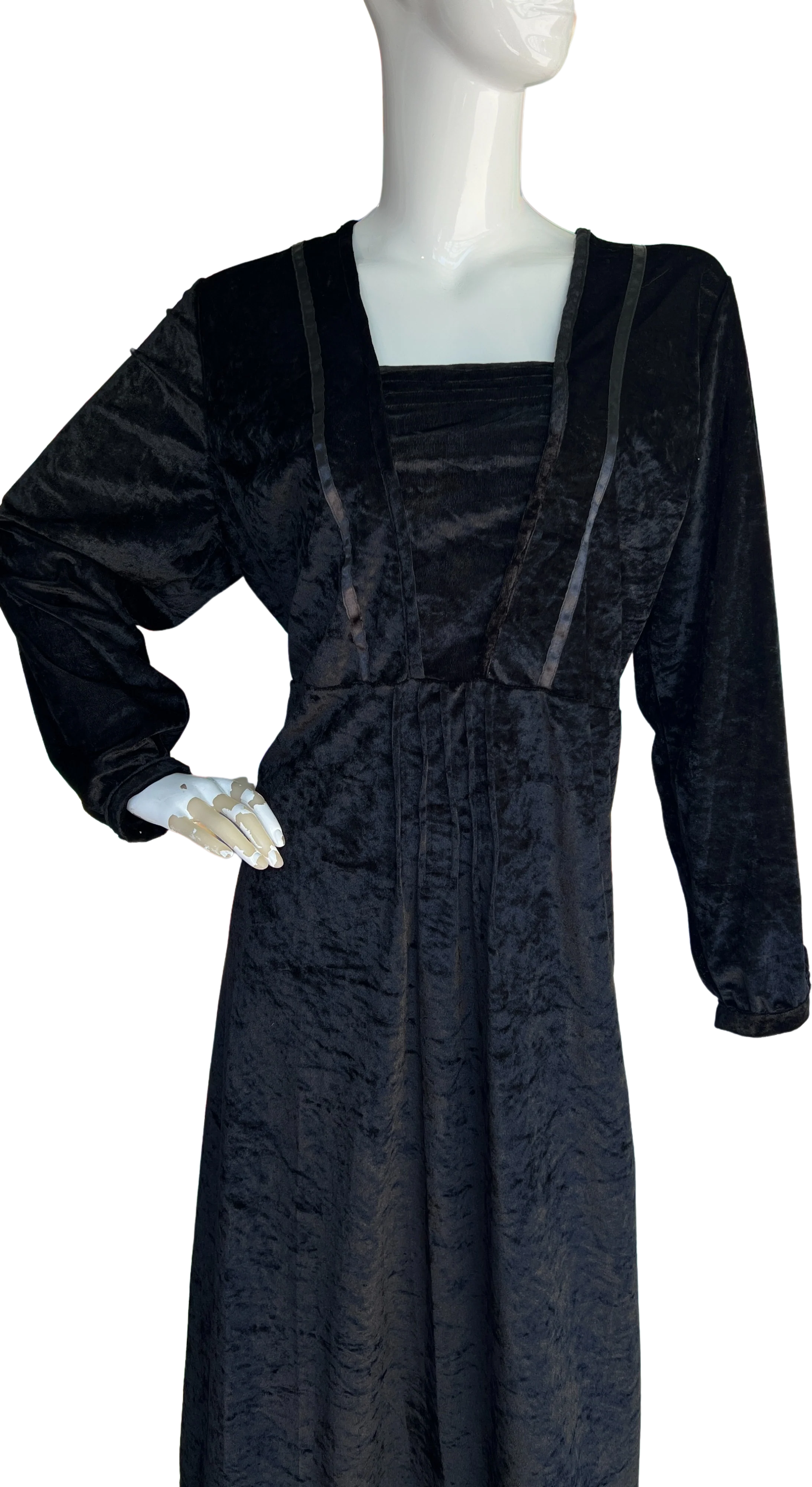 00s Black Velvet Long Sleeve Maxi Dress by Ulla Johnson