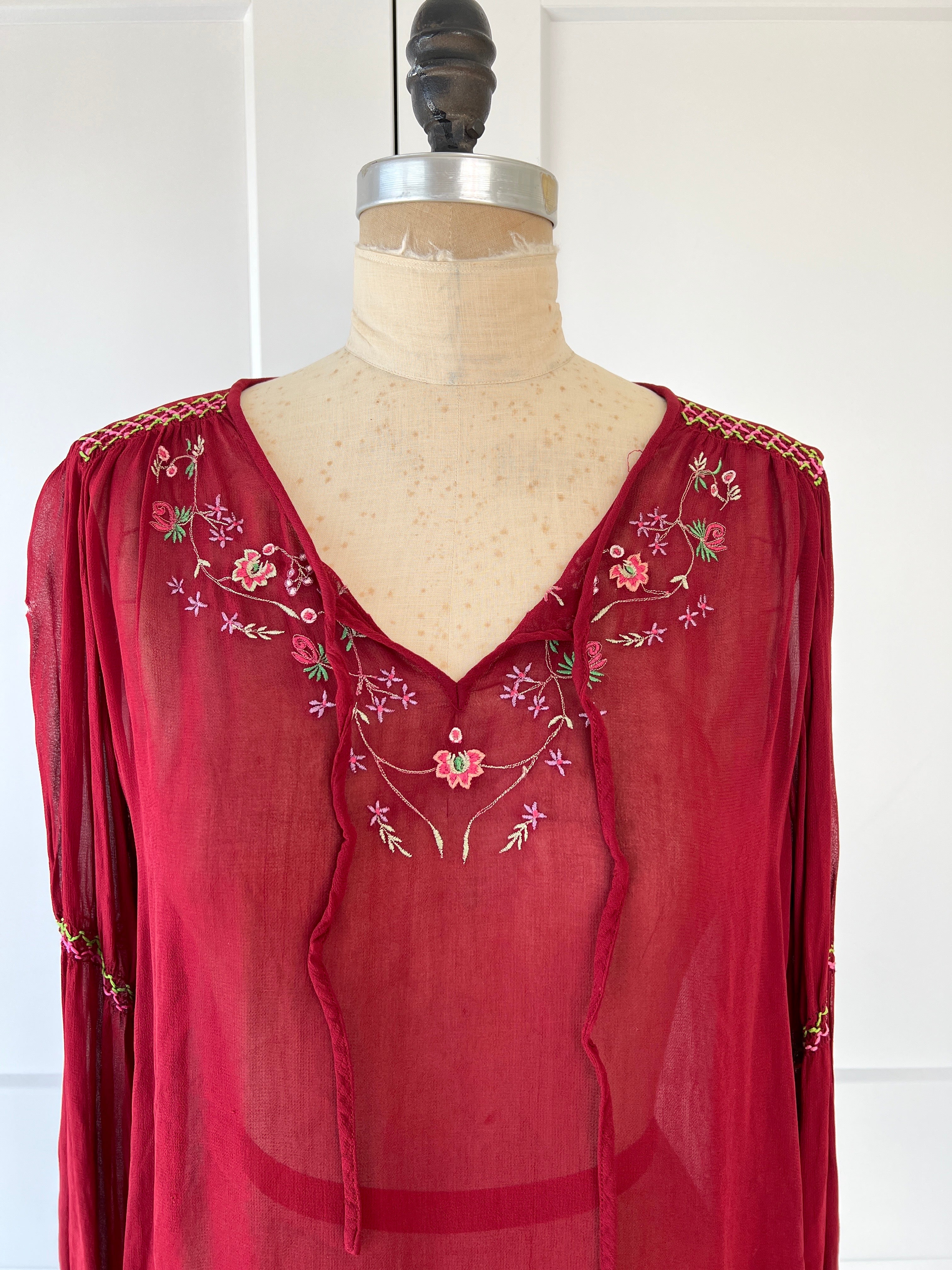 00s Floral Embroidered Bishop Sleeve Blouse by April Cornell - Image 6
