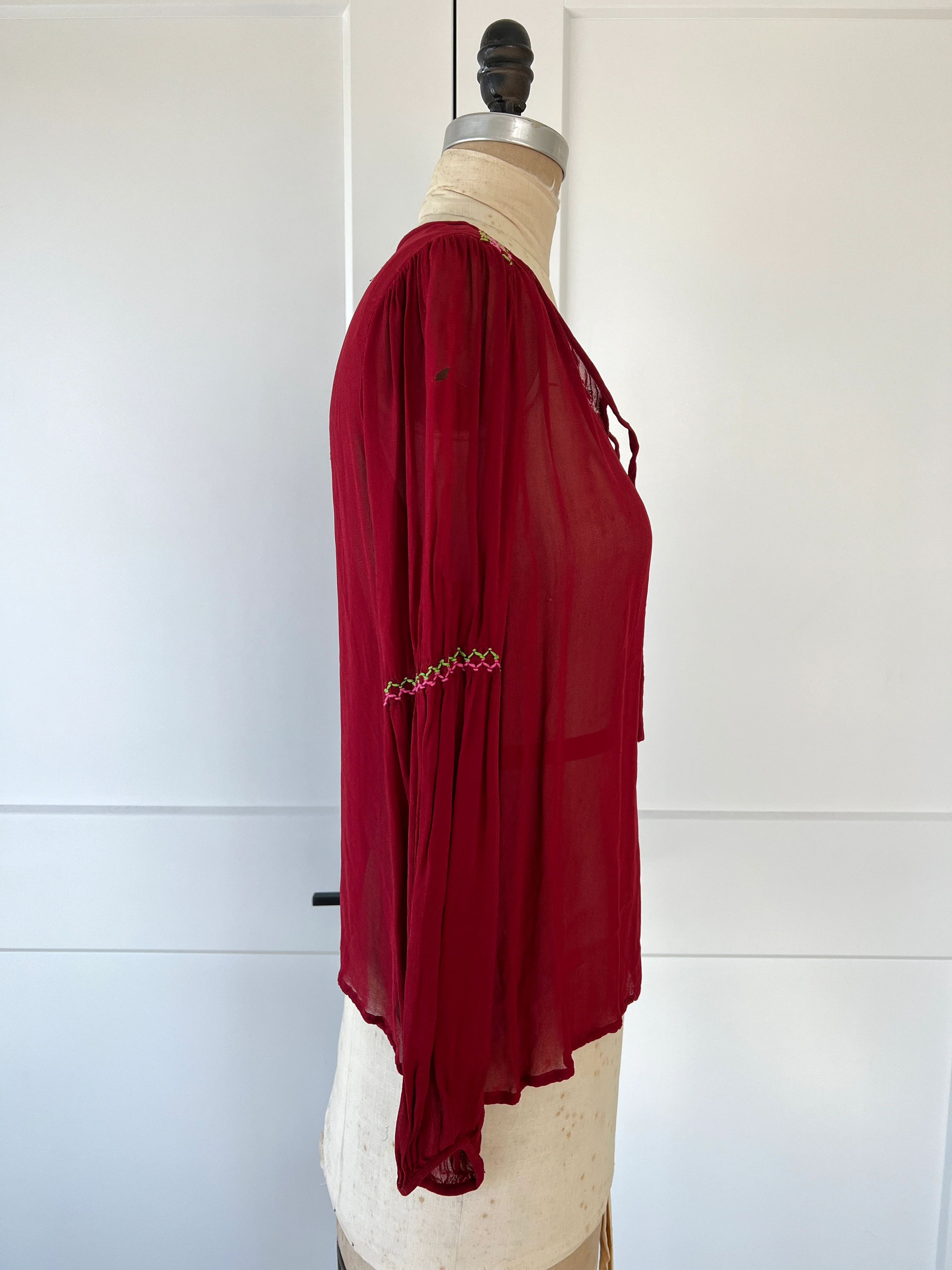 00s Floral Embroidered Bishop Sleeve Blouse by April Cornell - Image 8