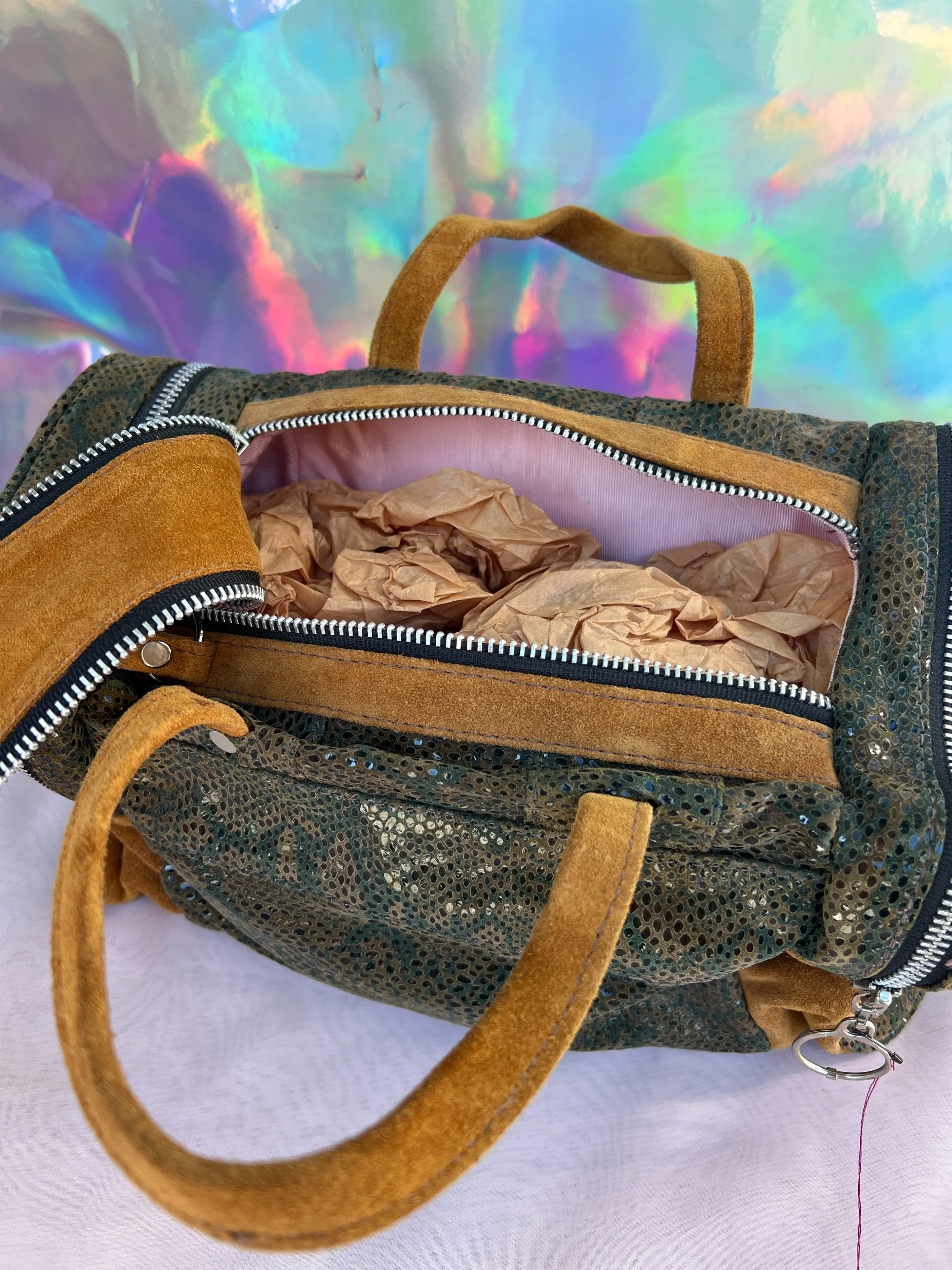 00s Brown Faux Reptile and Suede Doctors Bag by Bianca White - Image 4