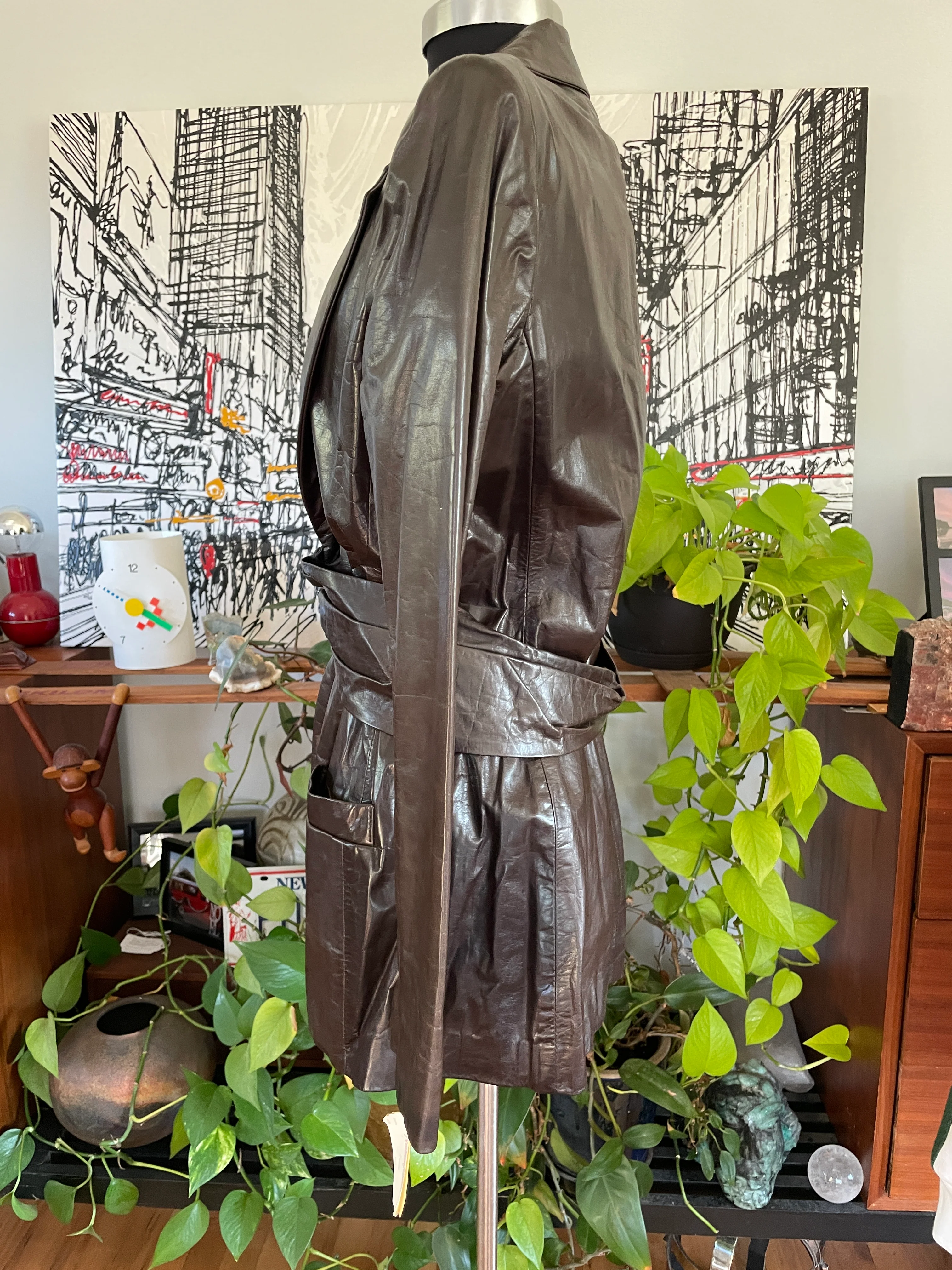 00s Brown Leather Blazer Jacket Nwt Neiman Marcus By Bill Blass - Image 5