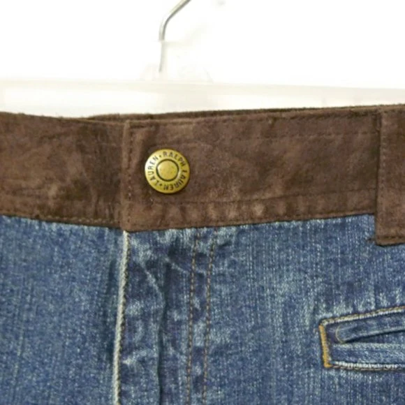 00s Brown Suede Leather Trim Blue Denim Jeans By Ralph Lauren Jeans Co. - Image 3