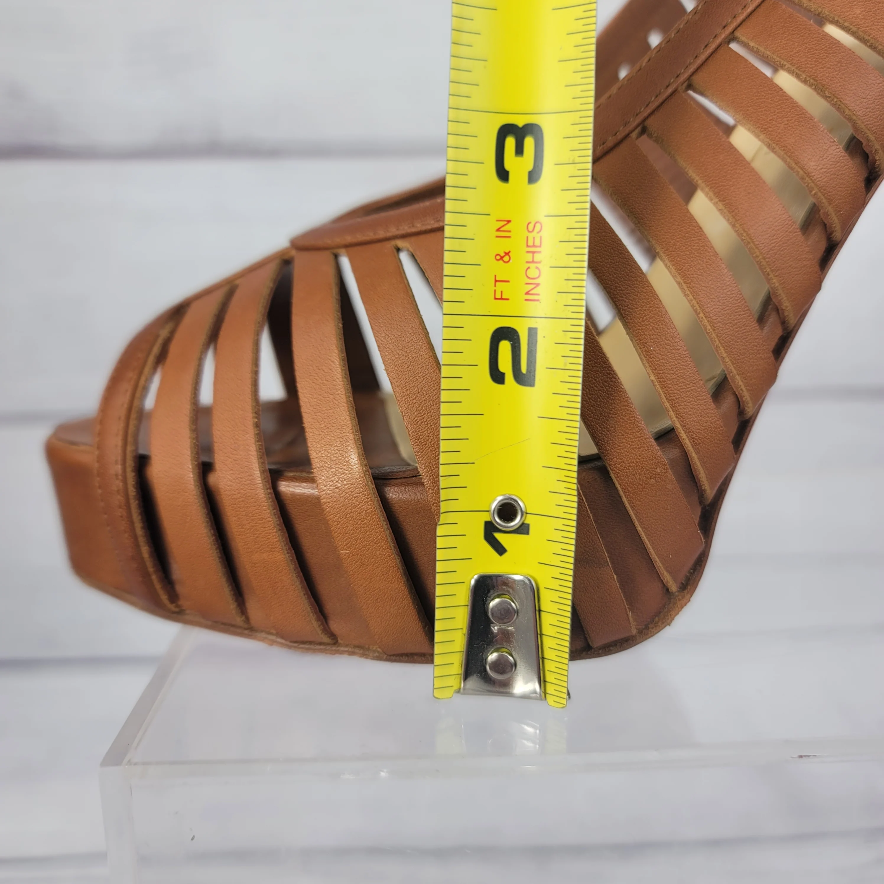 00s Buchon Tan Leather Strappy Platform Heels Shoes By Christian Louboutin - Image 13