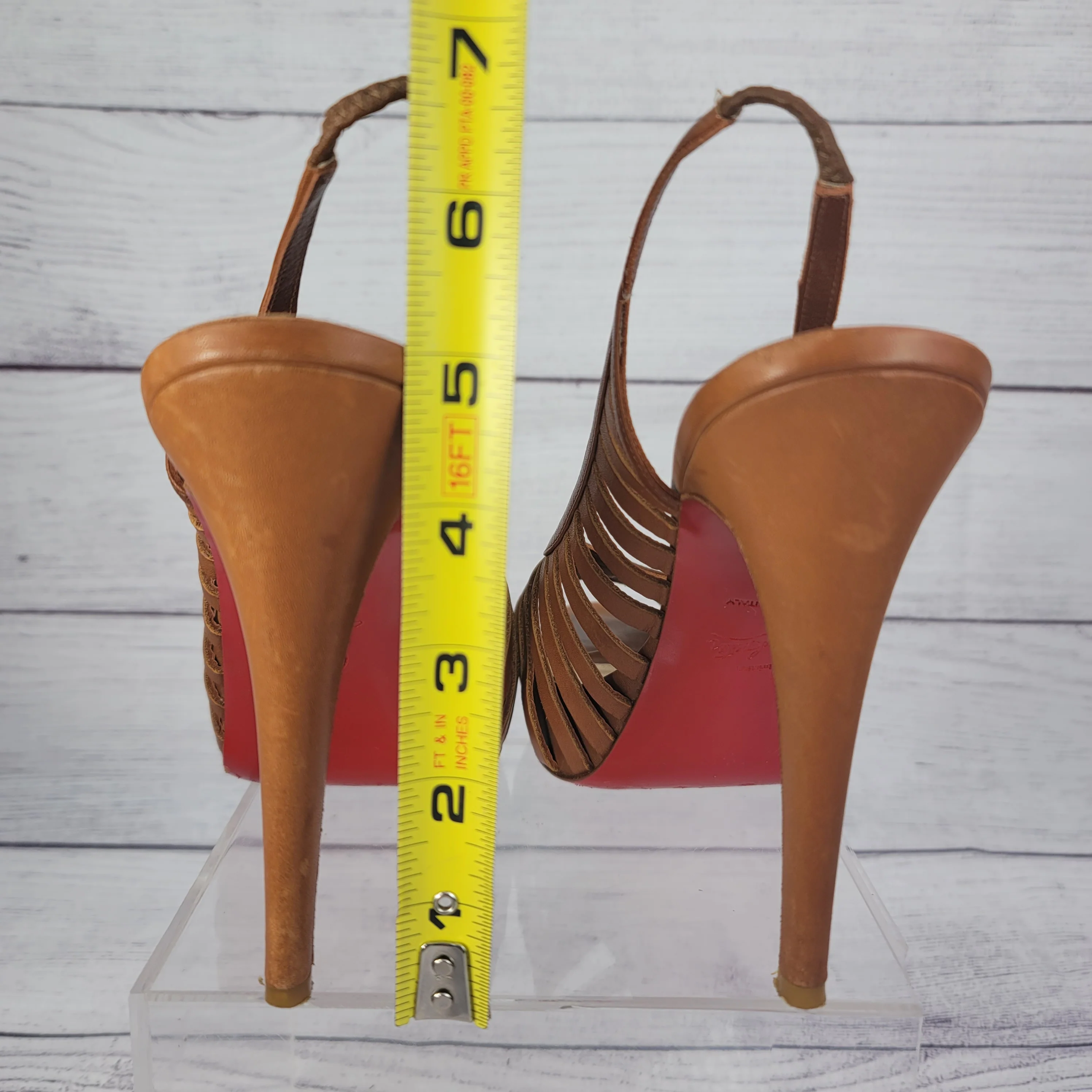 00s Buchon Tan Leather Strappy Platform Heels Shoes By Christian Louboutin - Image 14