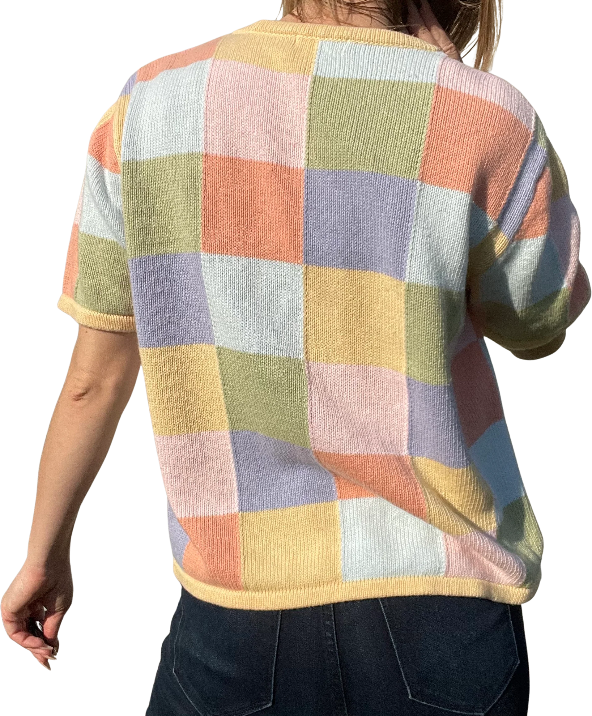 00s Button Down Pastel Checkered Cardigan Short Sleeve By Christopher and Banks - Image 2