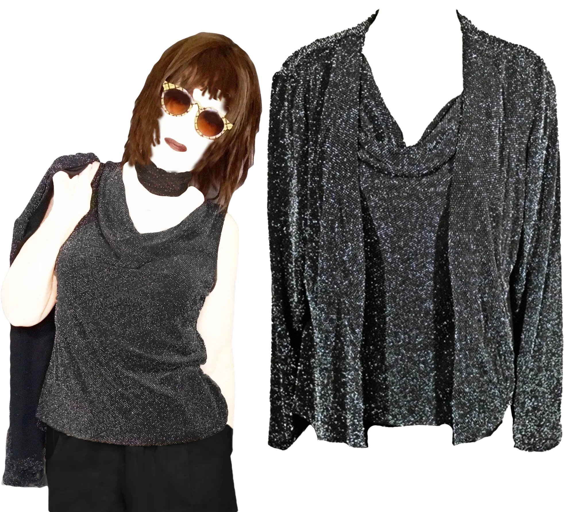 00s Cardigan And Top, Sparkly Twin Set, Black Silver By Xscape