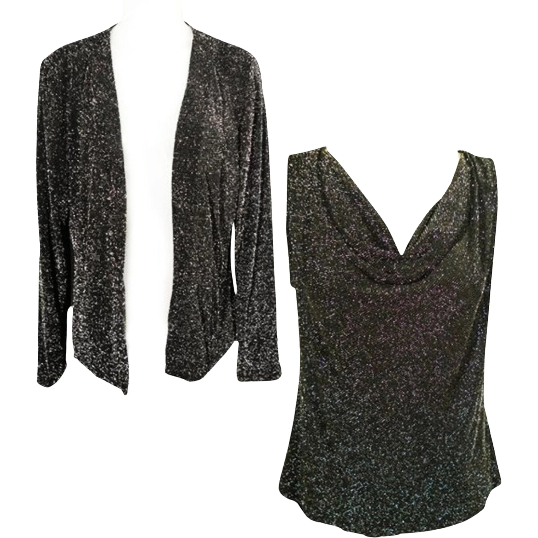 00s Cardigan And Top, Sparkly Twin Set, Black Silver By Xscape - Image 7