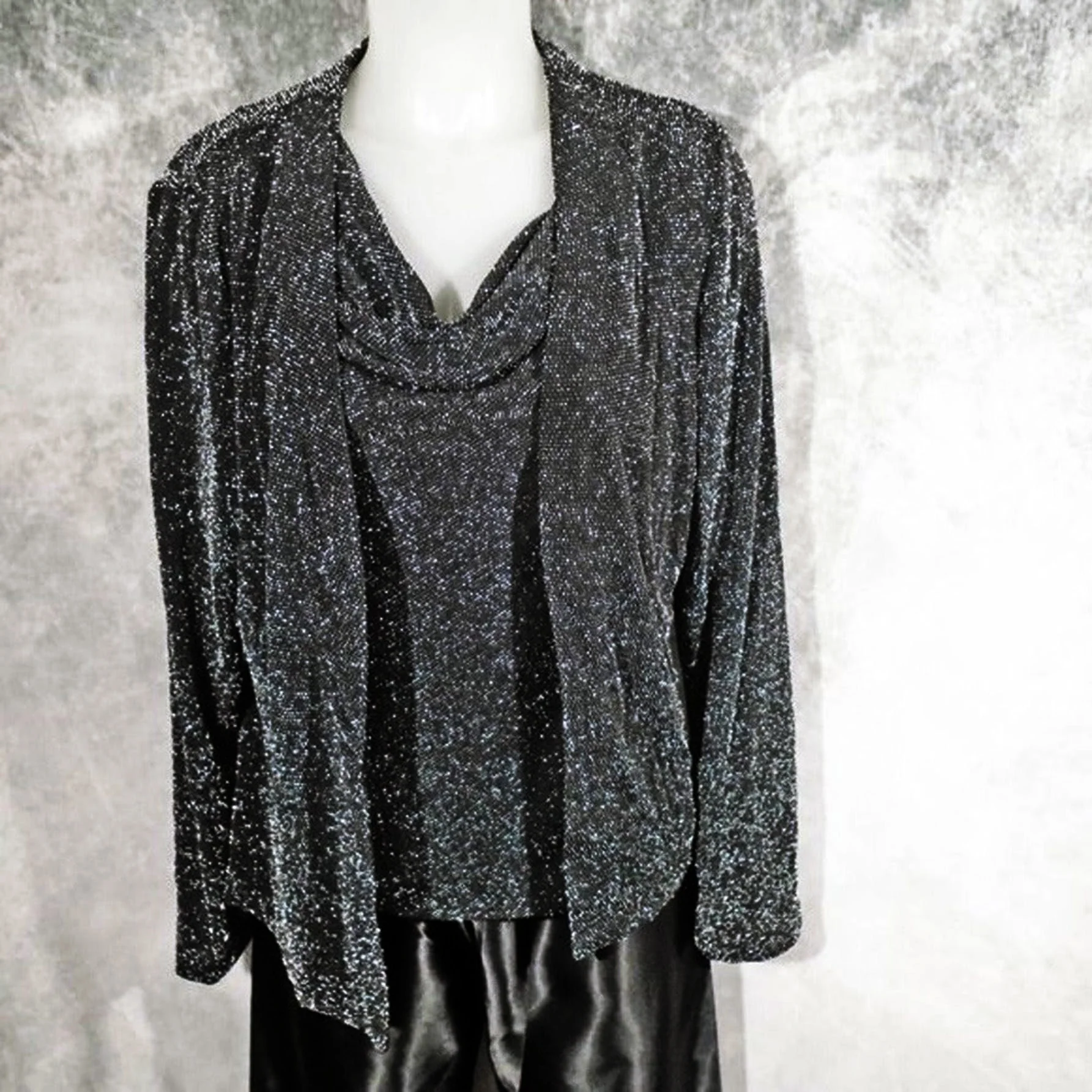 00s Cardigan And Top, Sparkly Twin Set, Black Silver By Xscape - Image 8