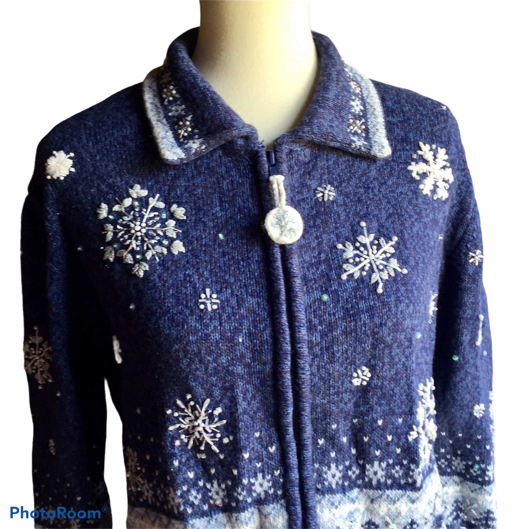 00s Christmas Snowflake Zip Front Cardigan Size M By Heirloom Collectibles - Image 3