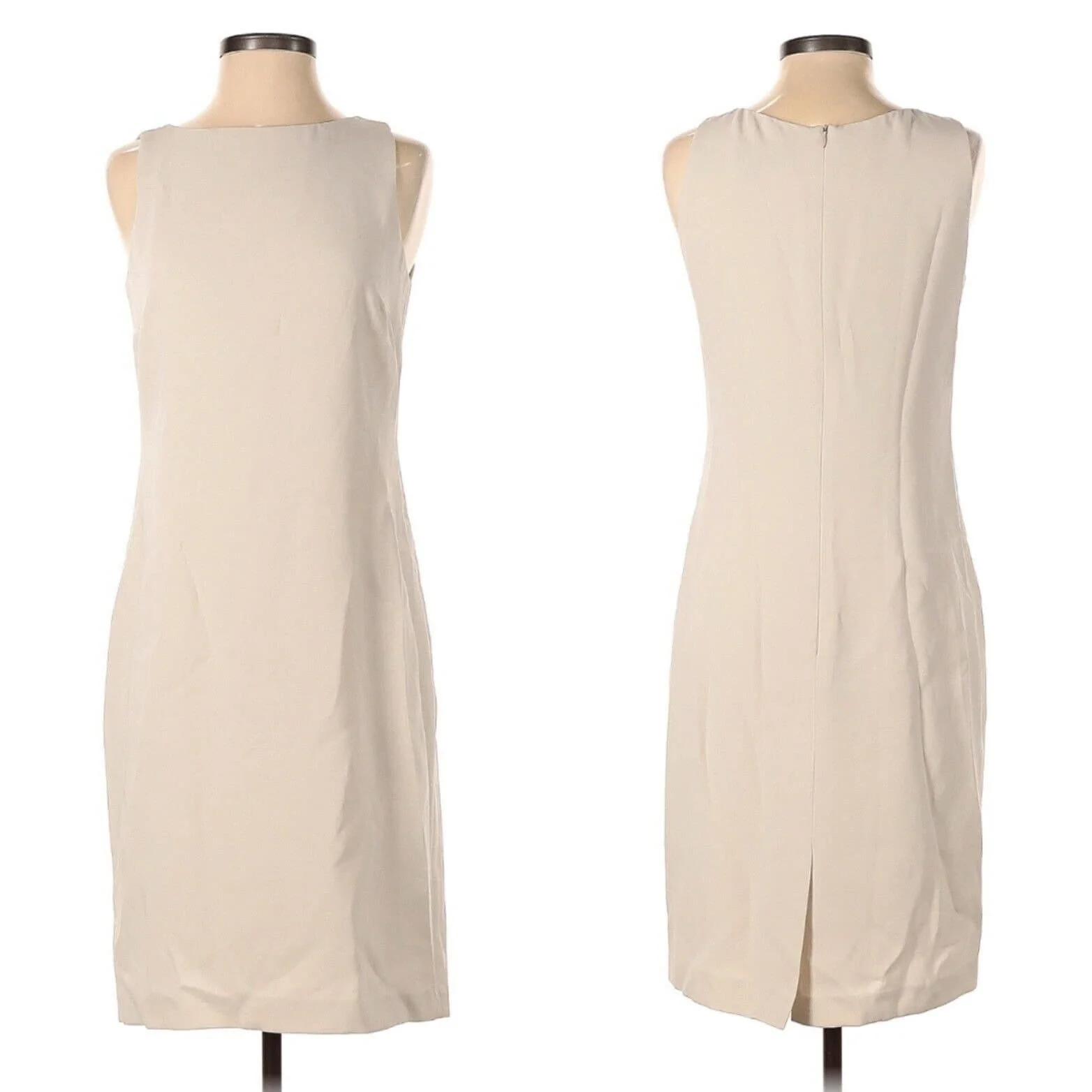 00s Cream Neutral Sleeveless Career Office Dress Knee Length Minimalist Sz 4 by Louben - Image 3