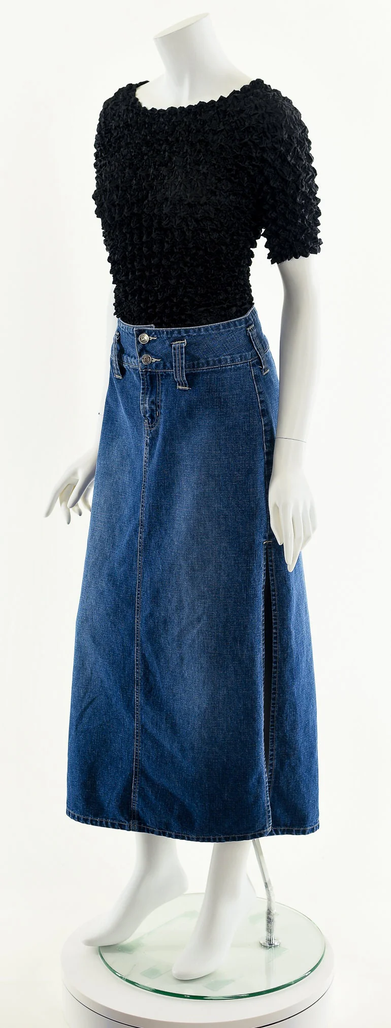00s Dark Maxi Low Rise High Slit Jean Skirt Vintage by Squeeze - Image 10