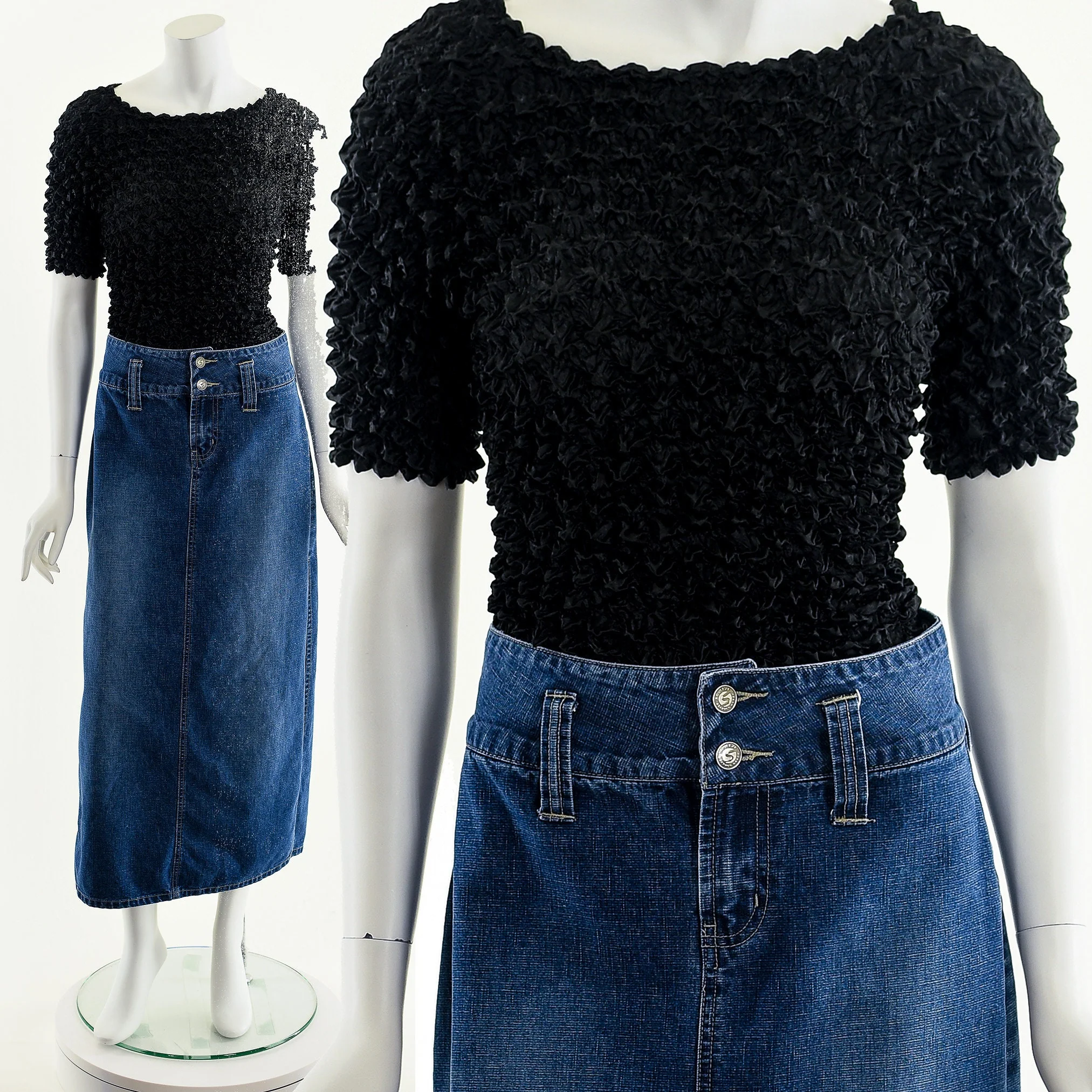 00s Dark Maxi Low Rise High Slit Jean Skirt Vintage by Squeeze - Image 4