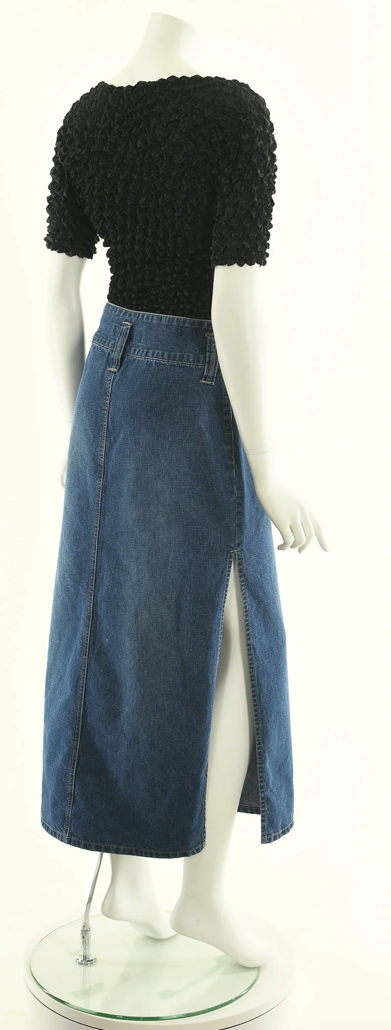 00s Dark Maxi Low Rise High Slit Jean Skirt Vintage by Squeeze - Image 6