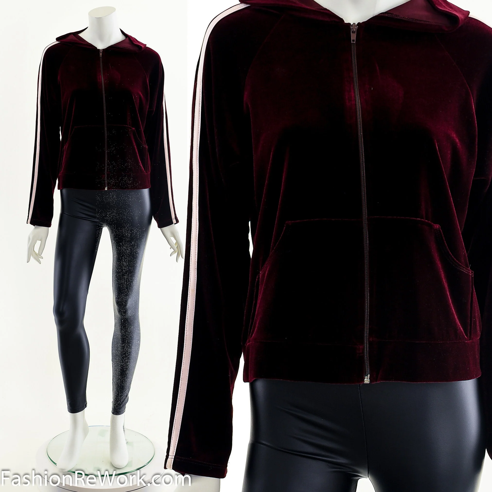 00s Dark Red Velour Track Suit Jacket Hoodie by Izzy Usa - Image 2