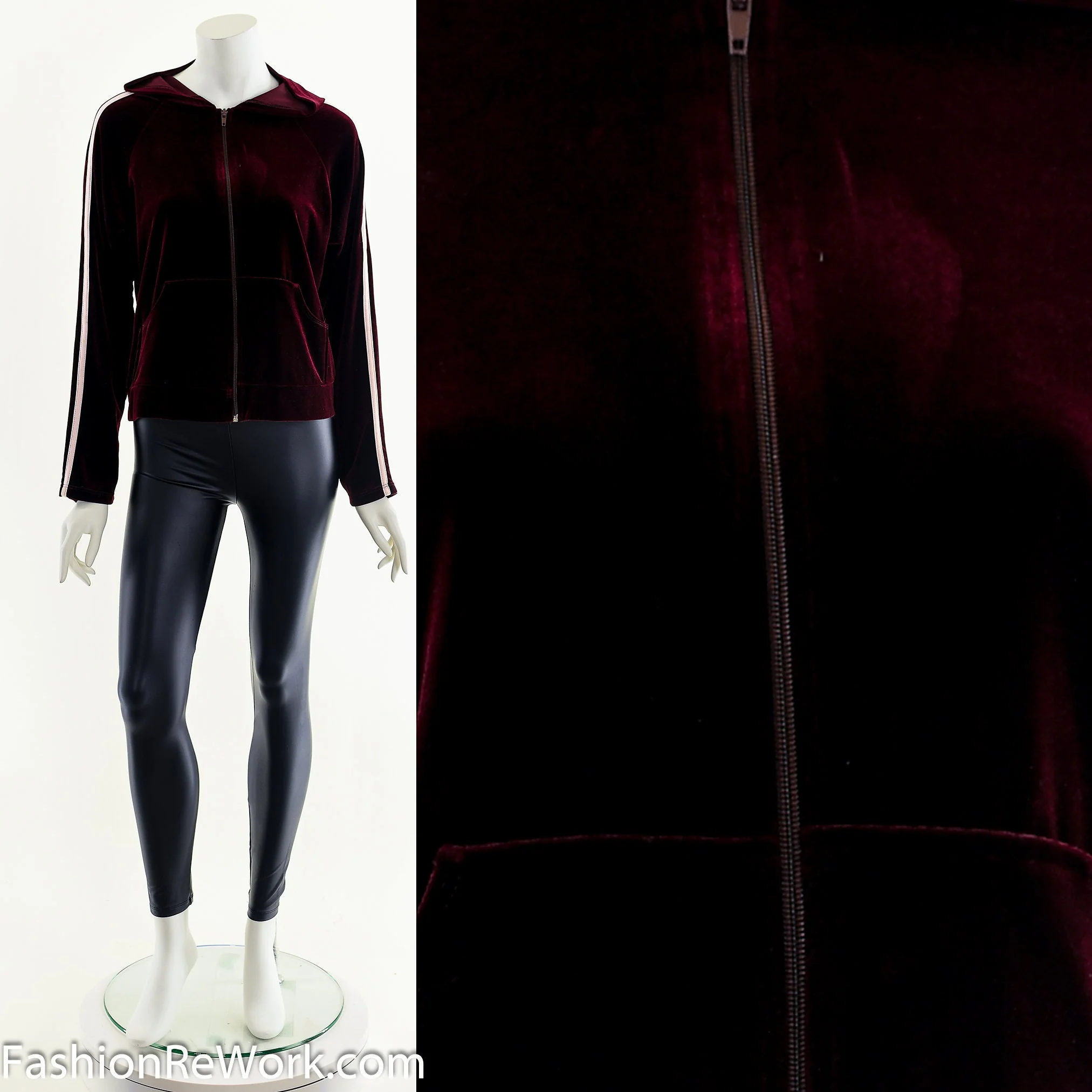 00s Dark Red Velour Track Suit Jacket Hoodie by Izzy Usa - Image 4
