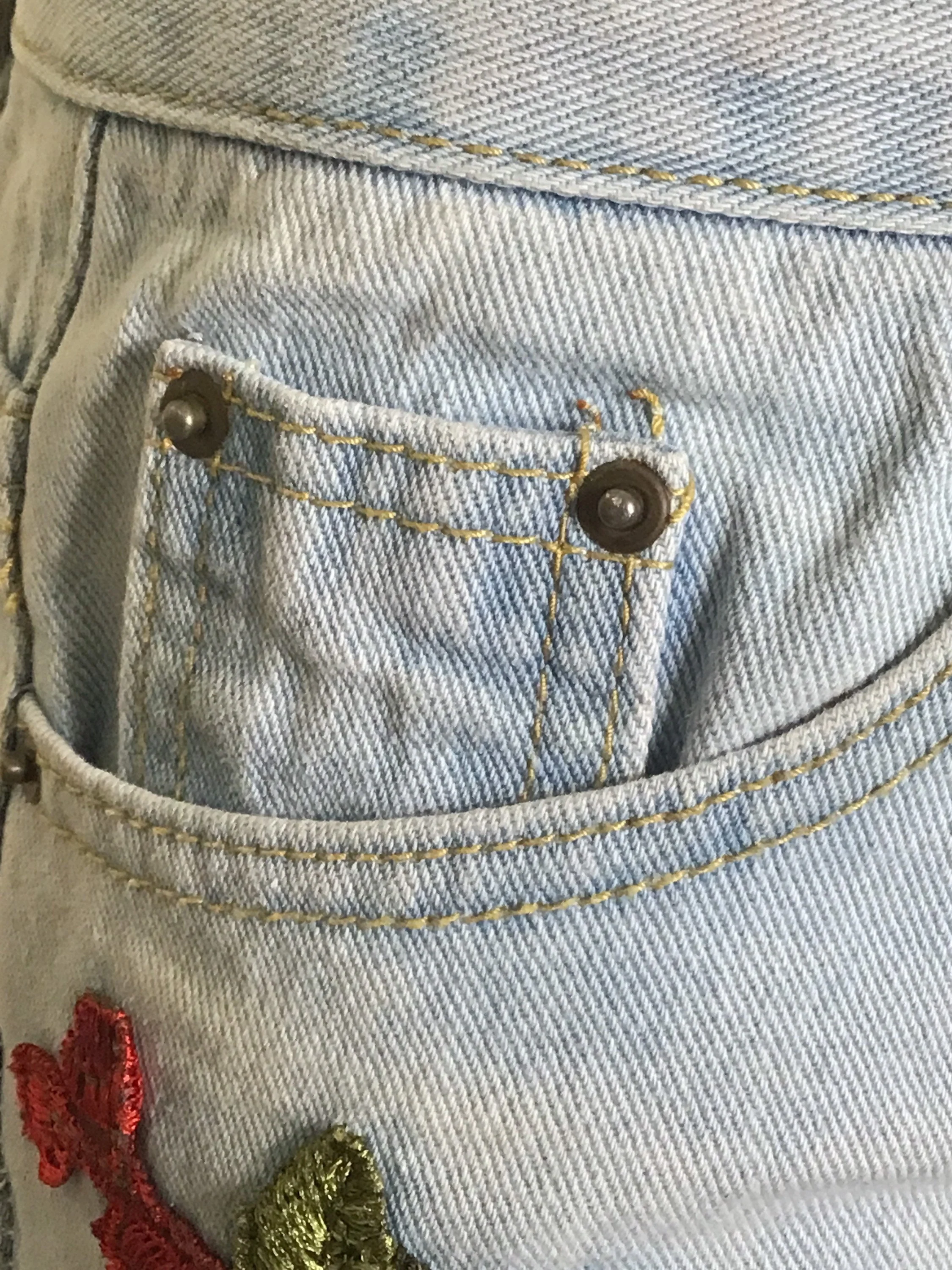 00s Distressed Blue Jean Red Rose Denim Cut Off Shorts - Image 4