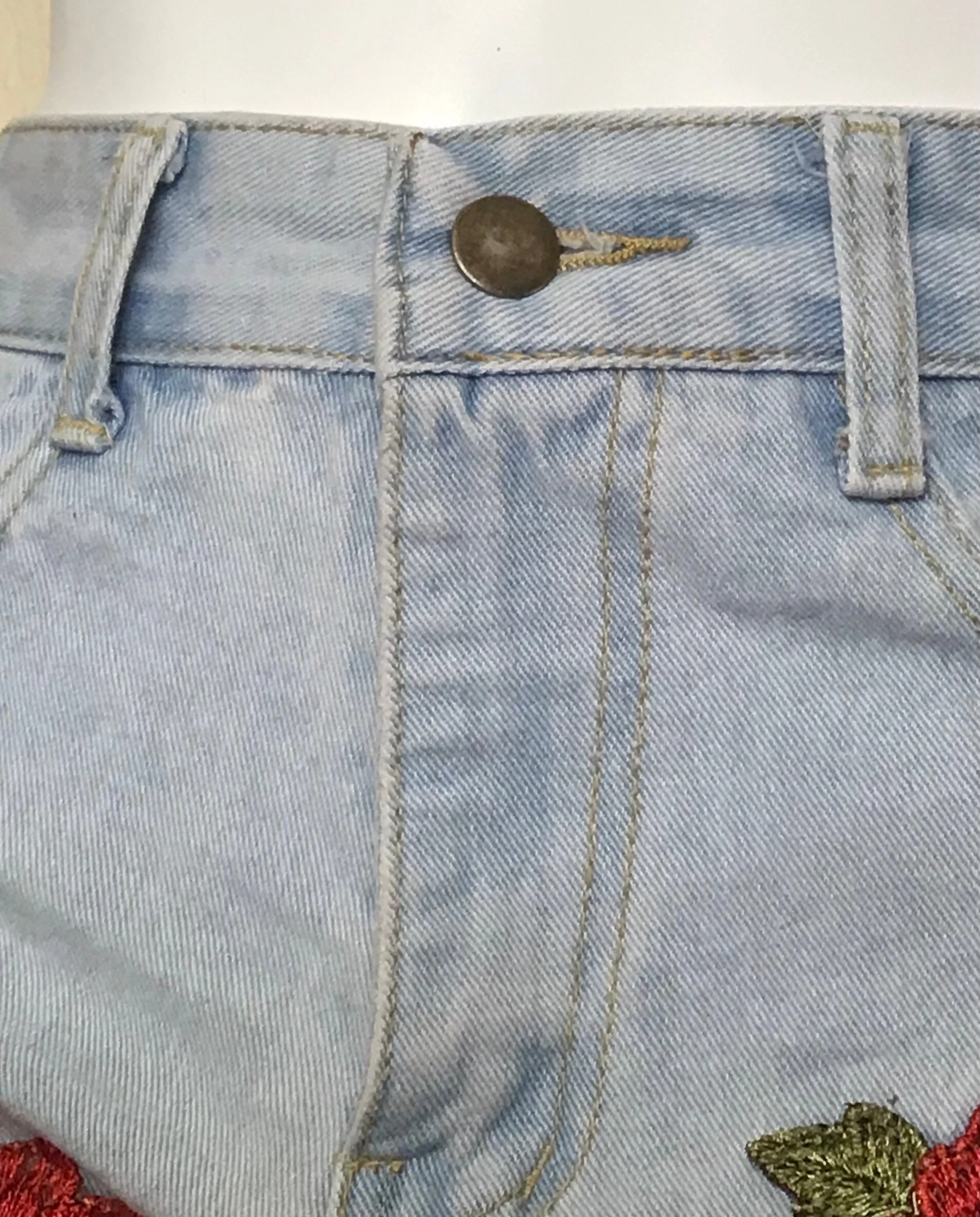 00s Distressed Blue Jean Red Rose Denim Cut Off Shorts - Image 5
