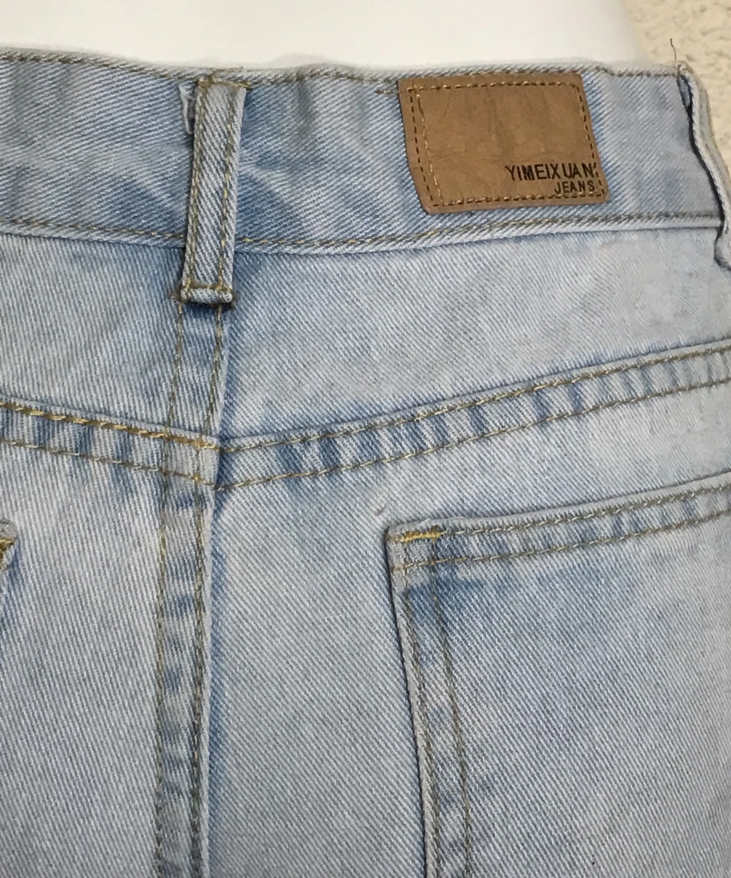 00s Distressed Blue Jean Red Rose Denim Cut Off Shorts - Image 6
