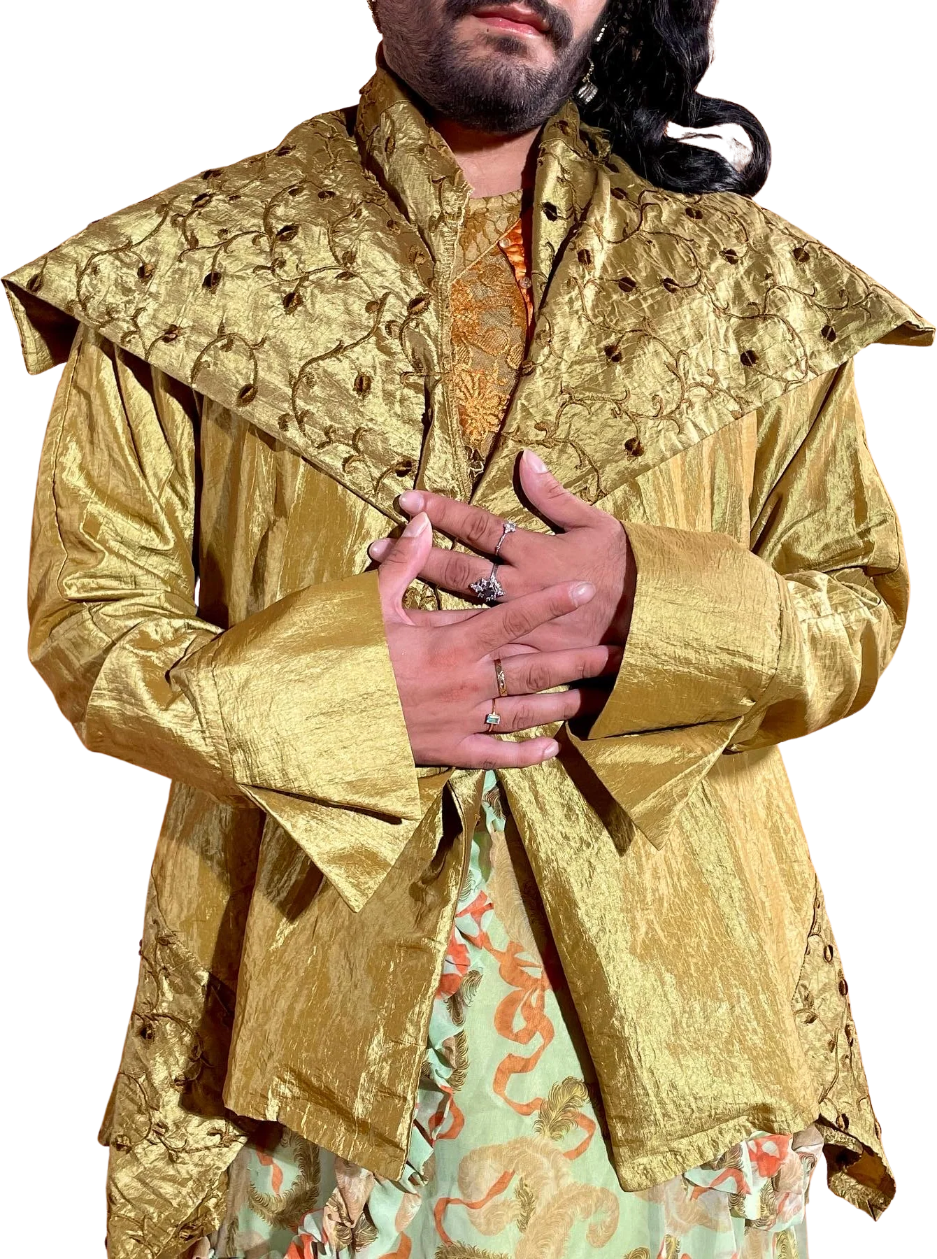 00s Elizabeth Morris Chartreuse Vine Print Oberon Robe By Panache 206