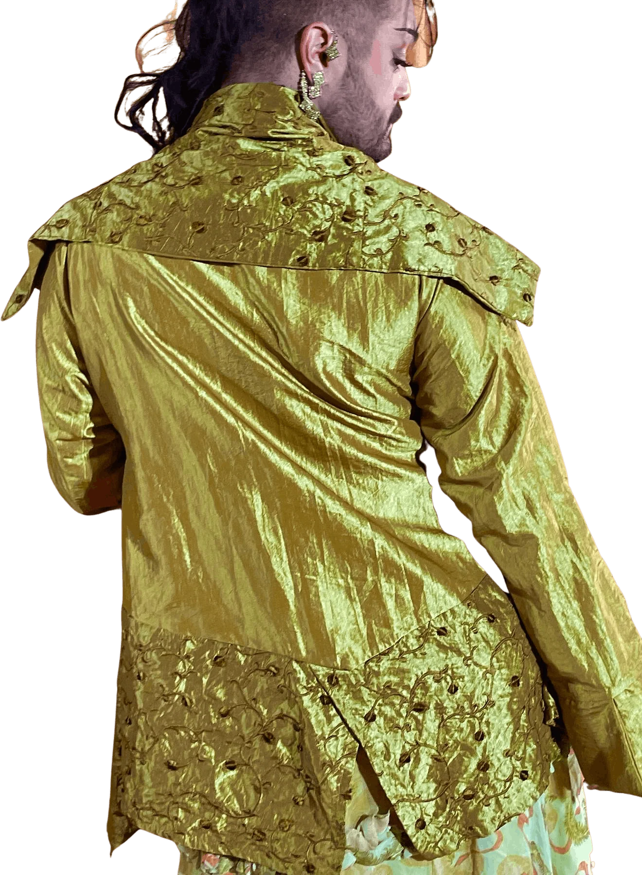 00s Elizabeth Morris Chartreuse Vine Print Oberon Robe By Panache 206 - Image 6