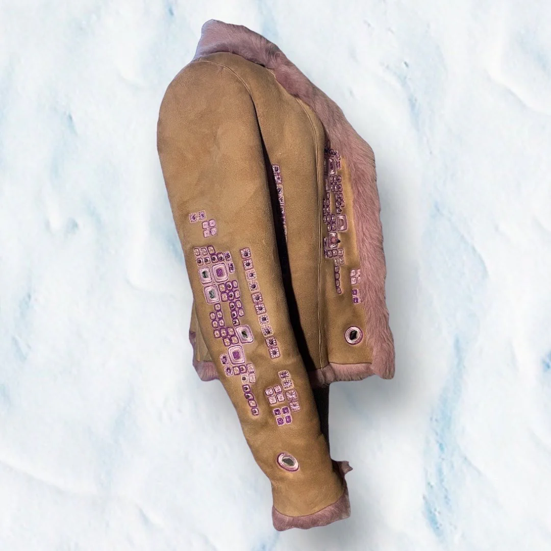 00s Embroidered Pink Shearling Fur Coat By Ermanno Scervino - Image 3