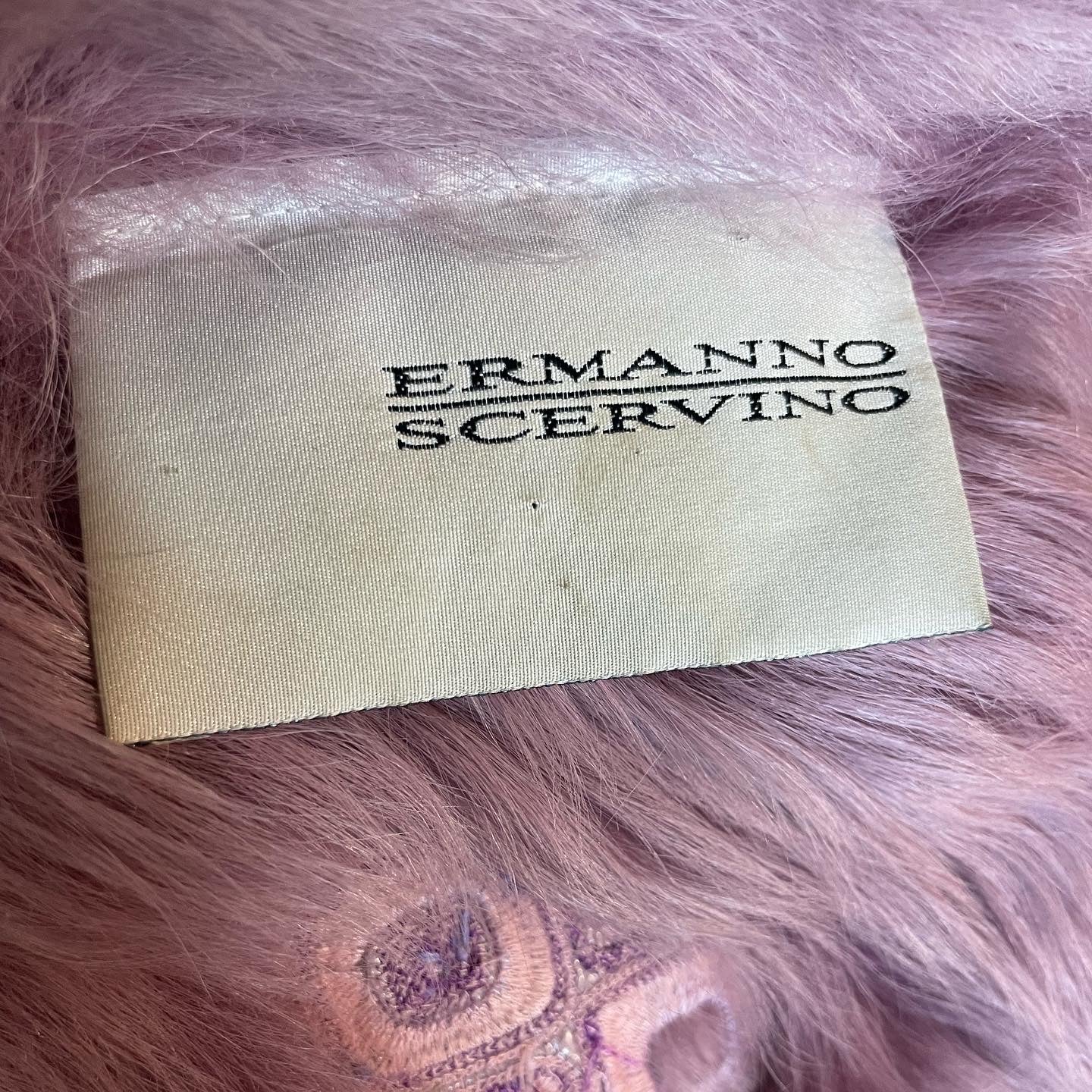 00s Embroidered Pink Shearling Fur Coat By Ermanno Scervino - Image 4