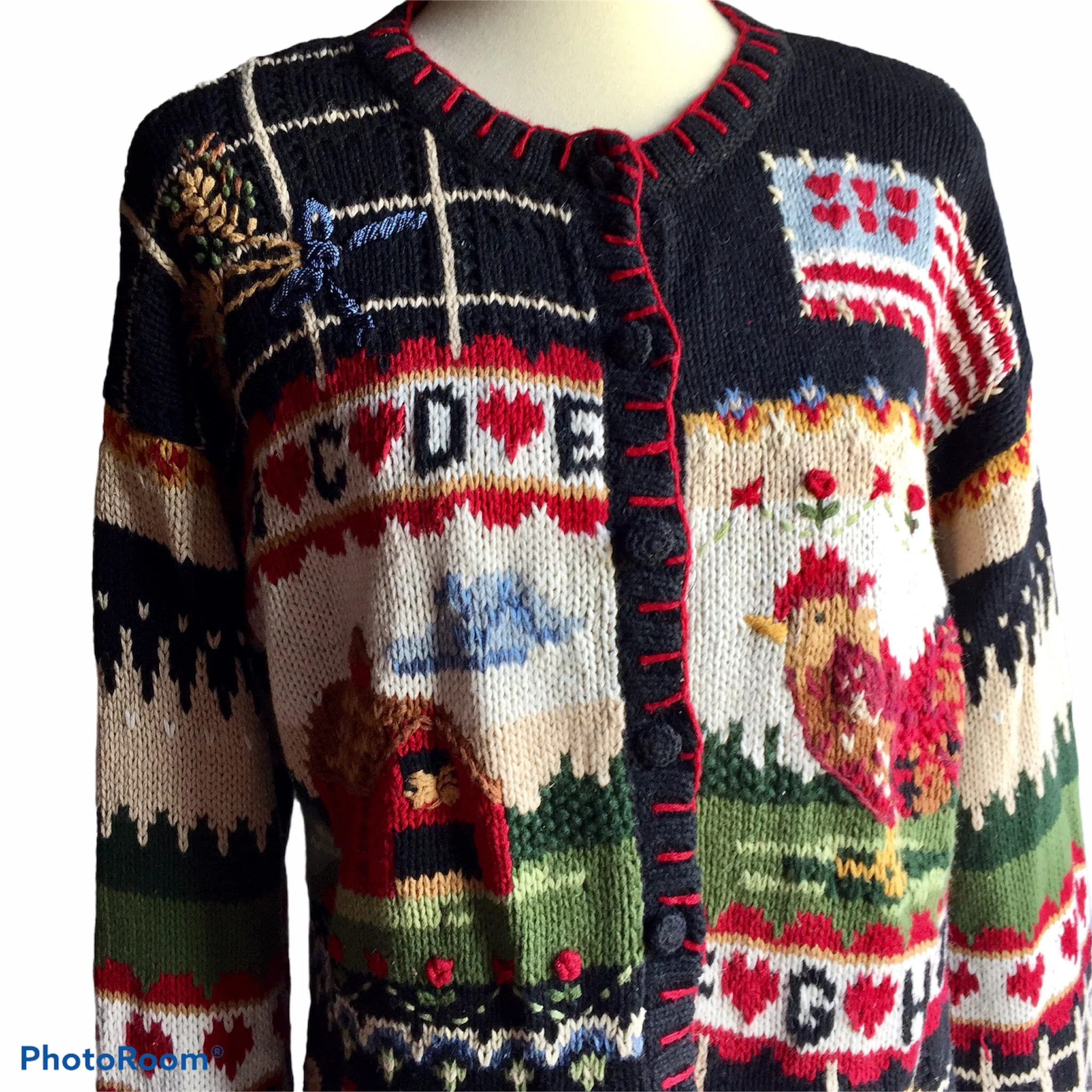 00s Embroidered Ugly Sweater Cardigan Teacher Abc Farm By Heirloom Collectibles - Image 3
